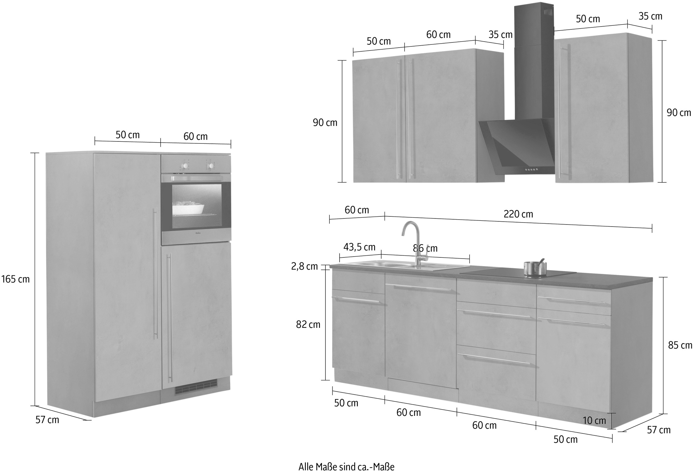 wiho E-Geräten, Rechnung cm »Chicago«, 330 mit Küchen kaufen auf Küchenzeile Gesamtbreite