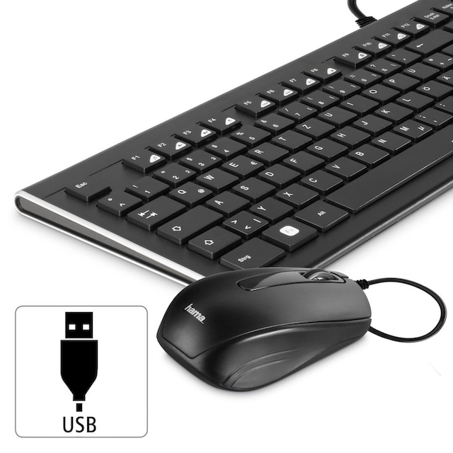 Hama Tastatur- und USB-A-Stecker« Jahre Maus-Set 3 XXL UNIVERSAL Schwarz kabelgebunden »Tastatur-/Maus-Set Cortino ➥ Garantie 