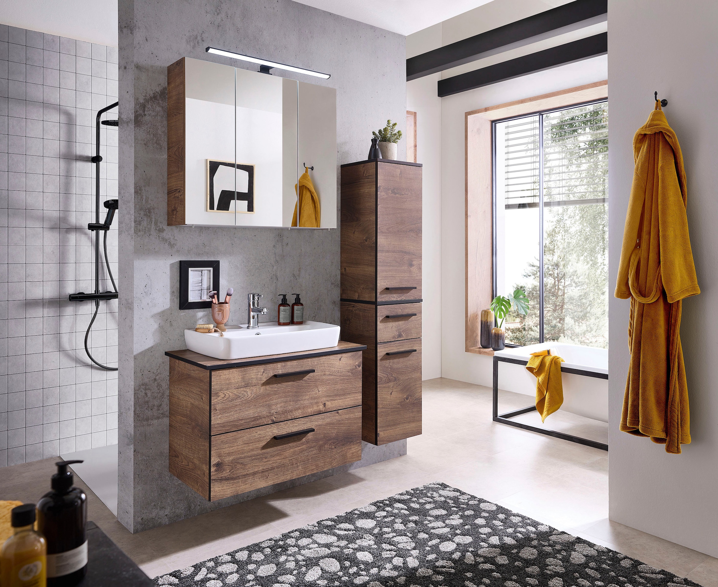 Saphir Spiegelschrank »Quickset 374 Badschrank, 3 Spiegeltüren, 6 Einlegeböden, 75 cm breit«, inkl. LED-Beleuchtung, Türdämpfer, Schalter-/Steckdosenkombination