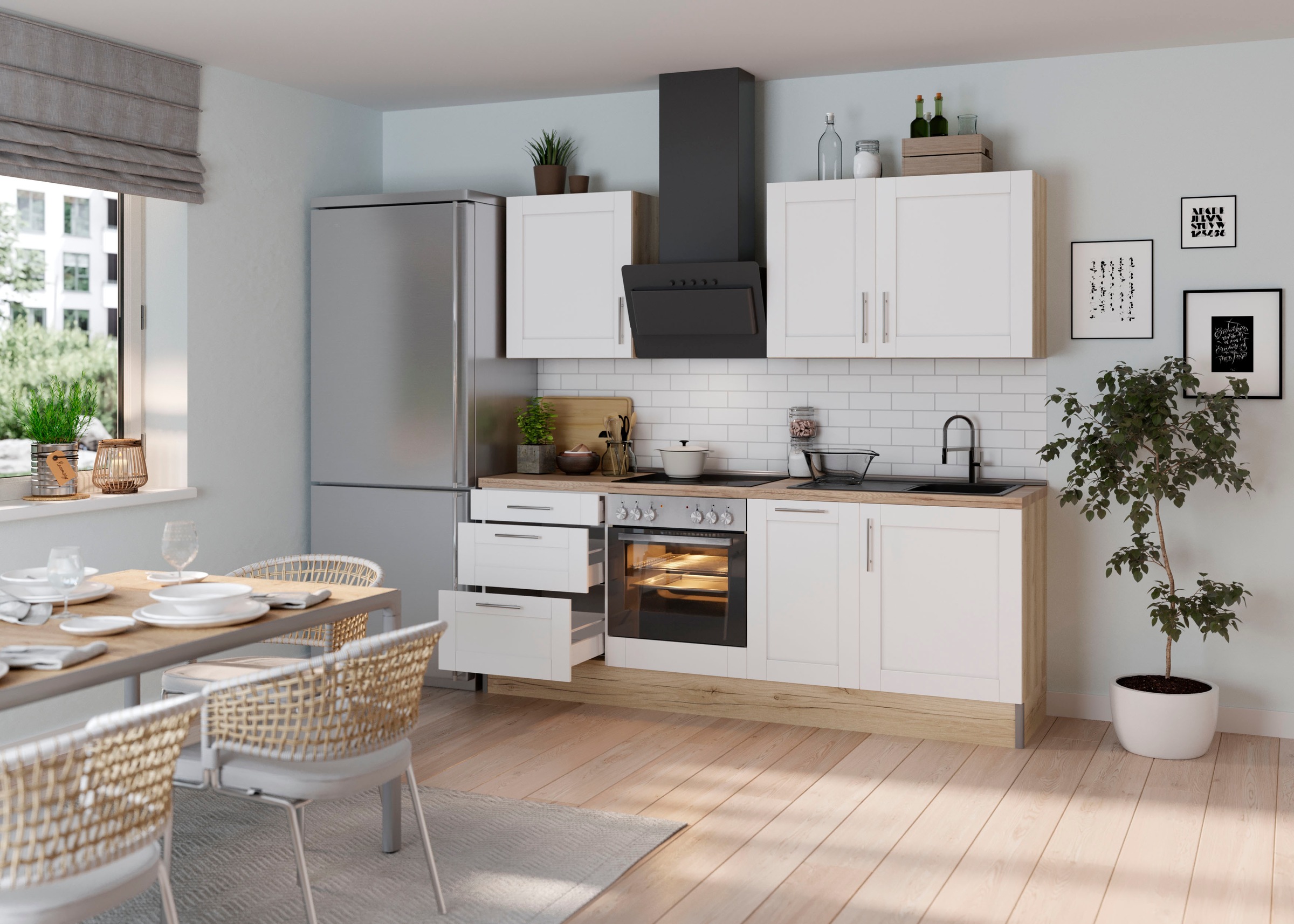 KOCHSTATION Küche »KS-Ahus«, Breite 225 cm,wahlweise mit E-Geräten,MDF Fronten,Soft Close Funktion