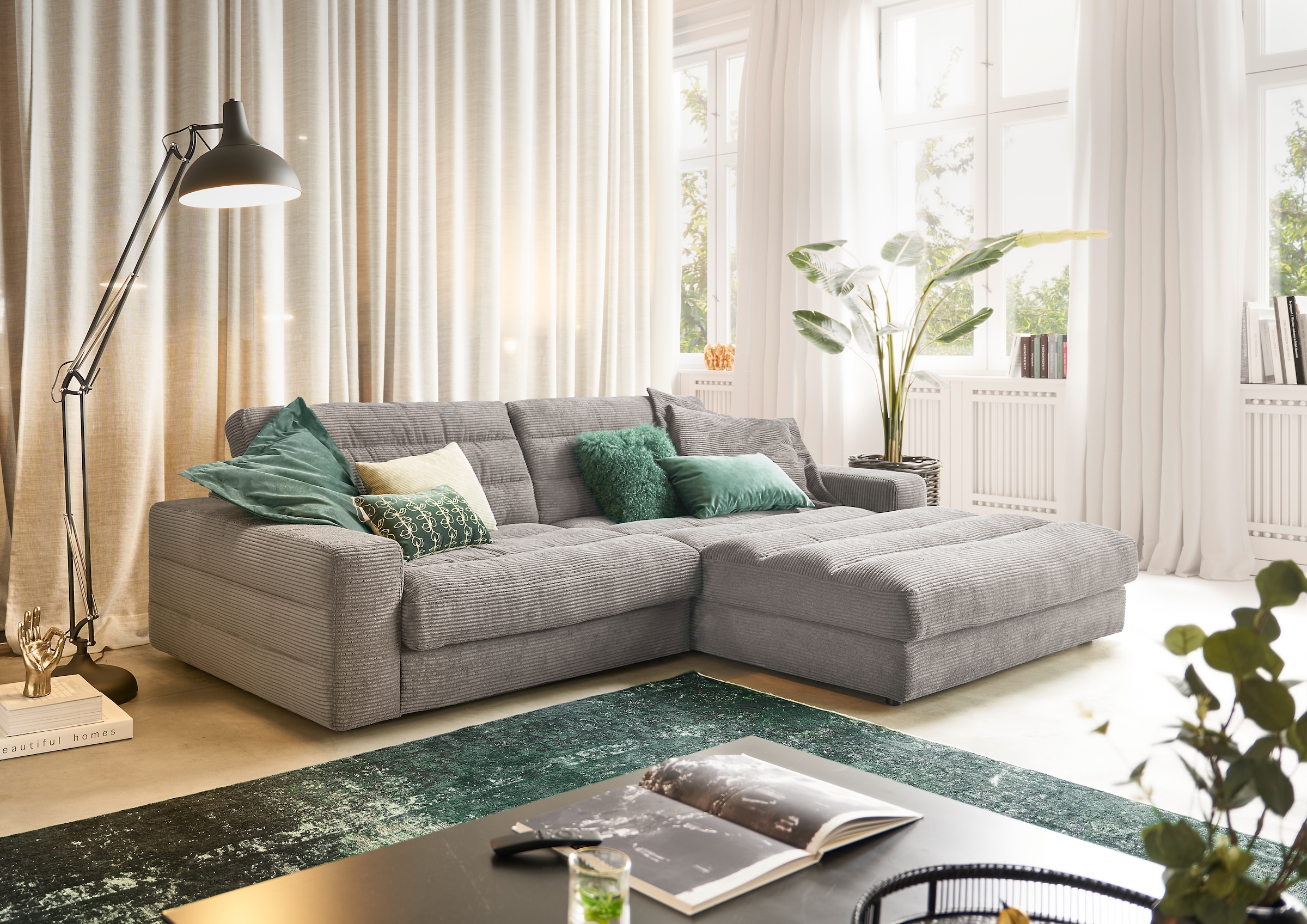 3C Candy Ecksofa »Stripes Mega-Sofa, bequem und komfortabel, L-Form«, Lose Rückenkissen, mit feiner Quersteppung, Cord-Bezug