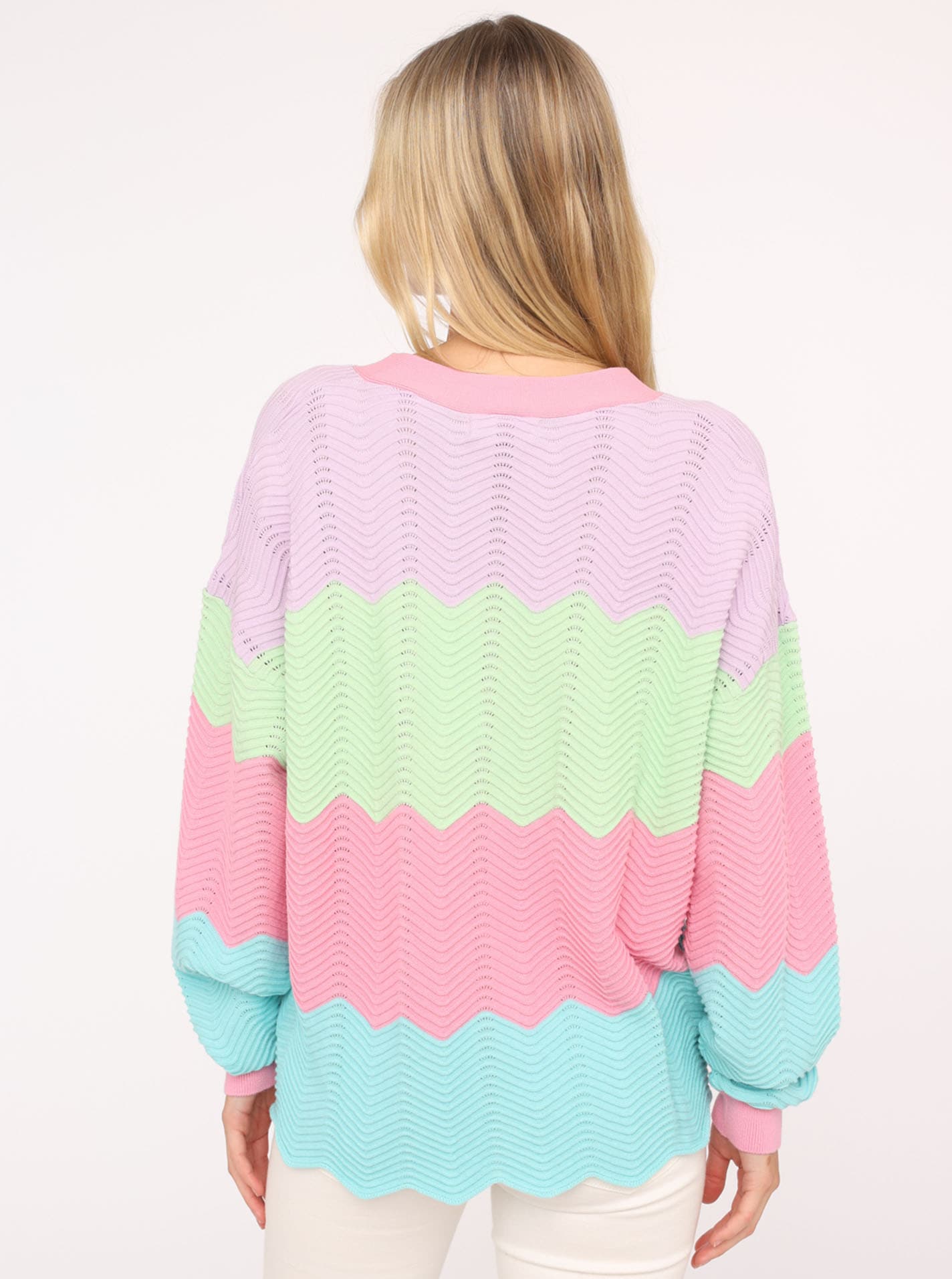 Zwillingsherz Strickjacke »"Block Wellen"«, Langarm, V-Ausschnitt, Knöpfe, Baumwolle, Wellenkante