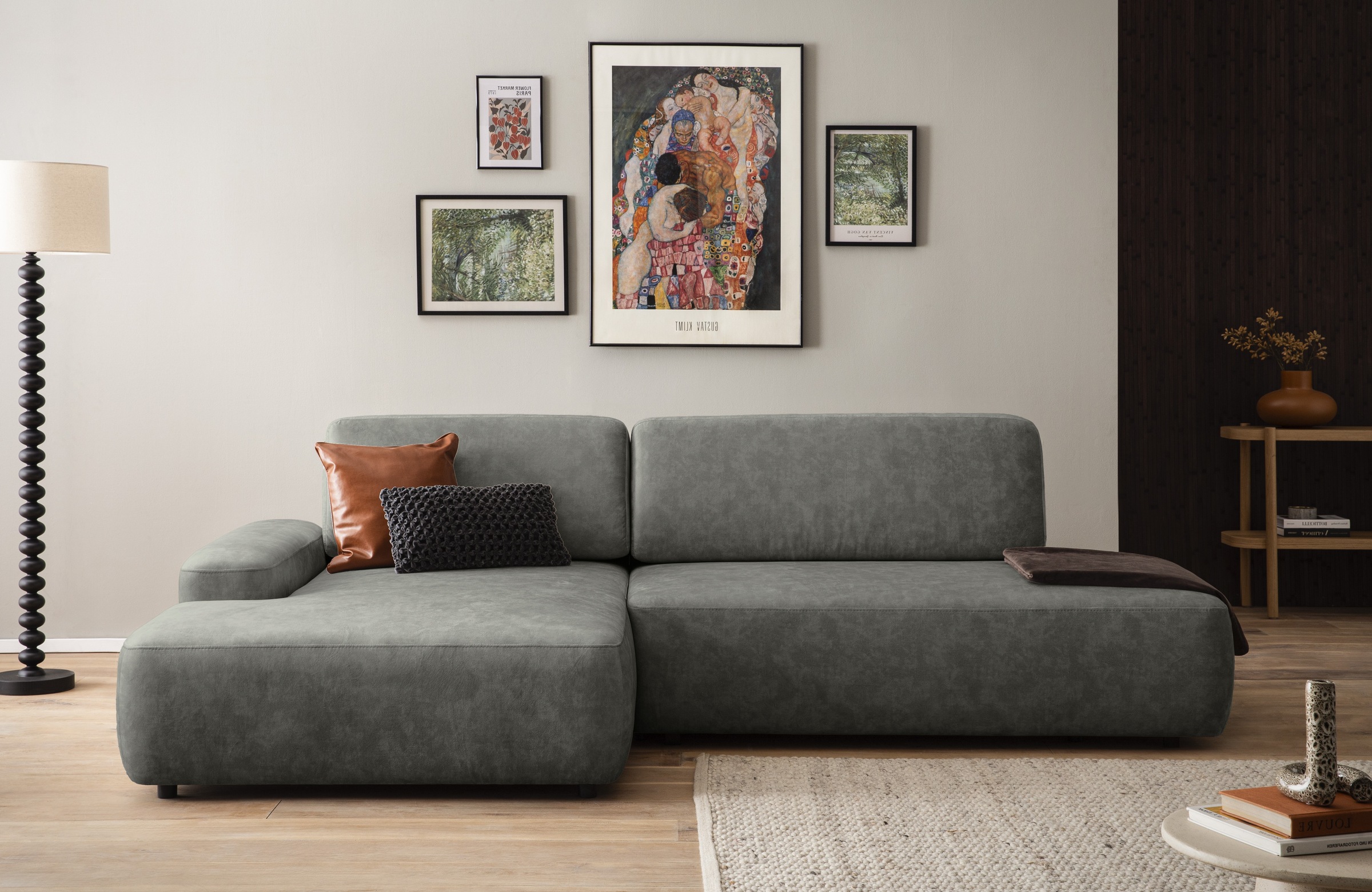 INOSIGN Ecksofa »TORGE, Schlafsofa Cord, Samtvelours u. Strukur fein, Couch in L-Form«, Schlaffunktion und Bettkasten, Liegefläche: 210x125 cm, neues Design