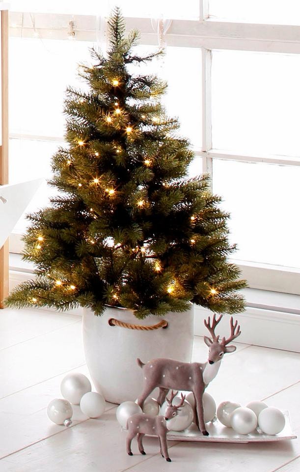 Creativ deco Künstlicher Weihnachtsbaum künstlicher Kunststoff-Topf »Weihnachtsdeko, online kaufen und Christbaum, batteriebetrieben Tannenbaum«, schwarzem LED-Lichterkette, mit