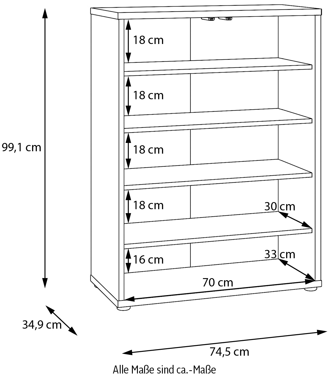 FORTE Schuhschrank »Alice Springs« B/H/T 74,5/99,1/34,9 cm,  Stauraumschrank, Mehrzweckschrank, grifflose Front, Push to open