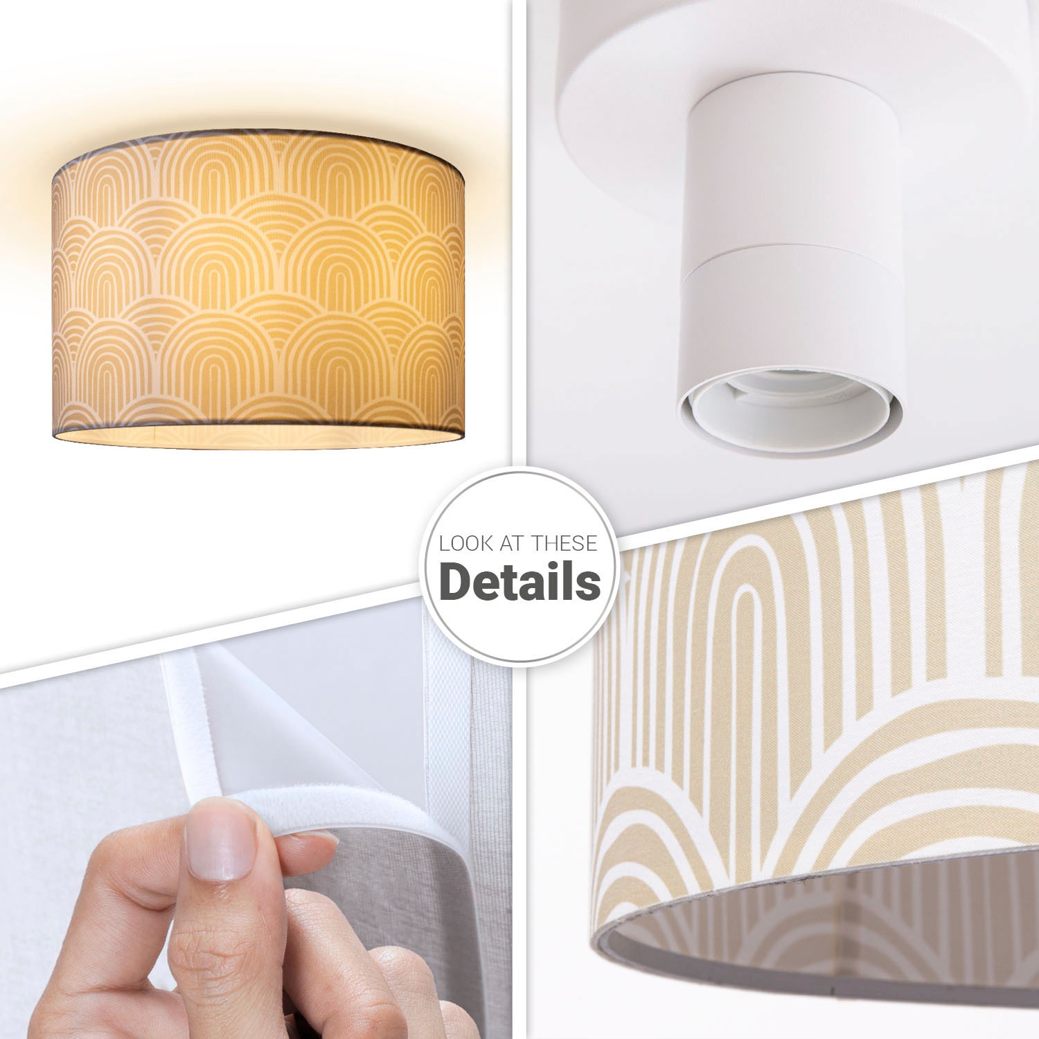 Paco Home Deckenleuchte »Hugo Pillar«, Leuchtmittel E27 | ohne Leuchtmittel, Mit Stoffschirm Deckenleuchte Rund Decke Modern Abstrakt Retro