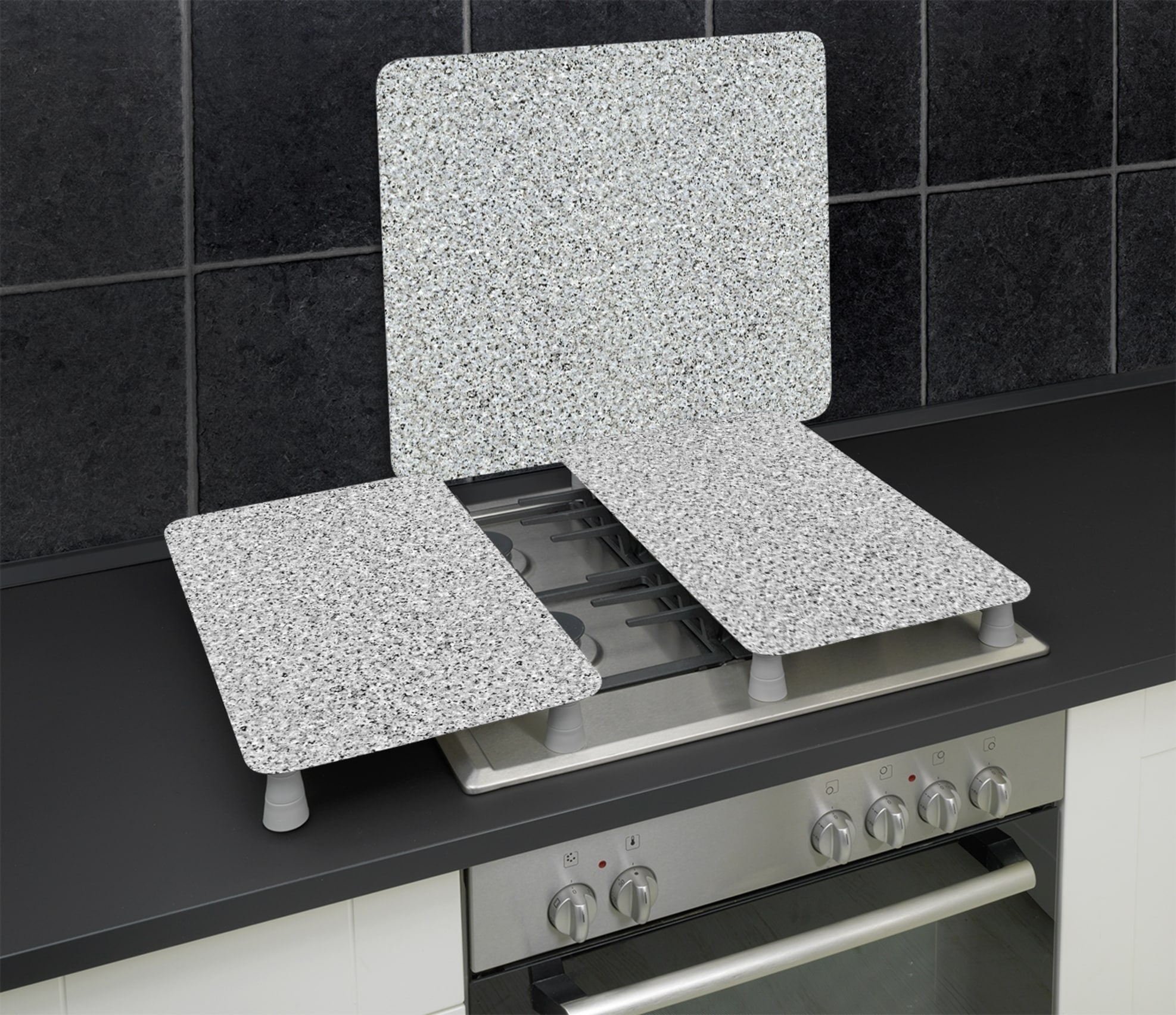WENKO Herd-Abdeckplatte »Universal Modell Granit«, (Set, 2 tlg.), Herdabdeckung für alle Herdarten, kratzfest, mit rutschfesten Füßen