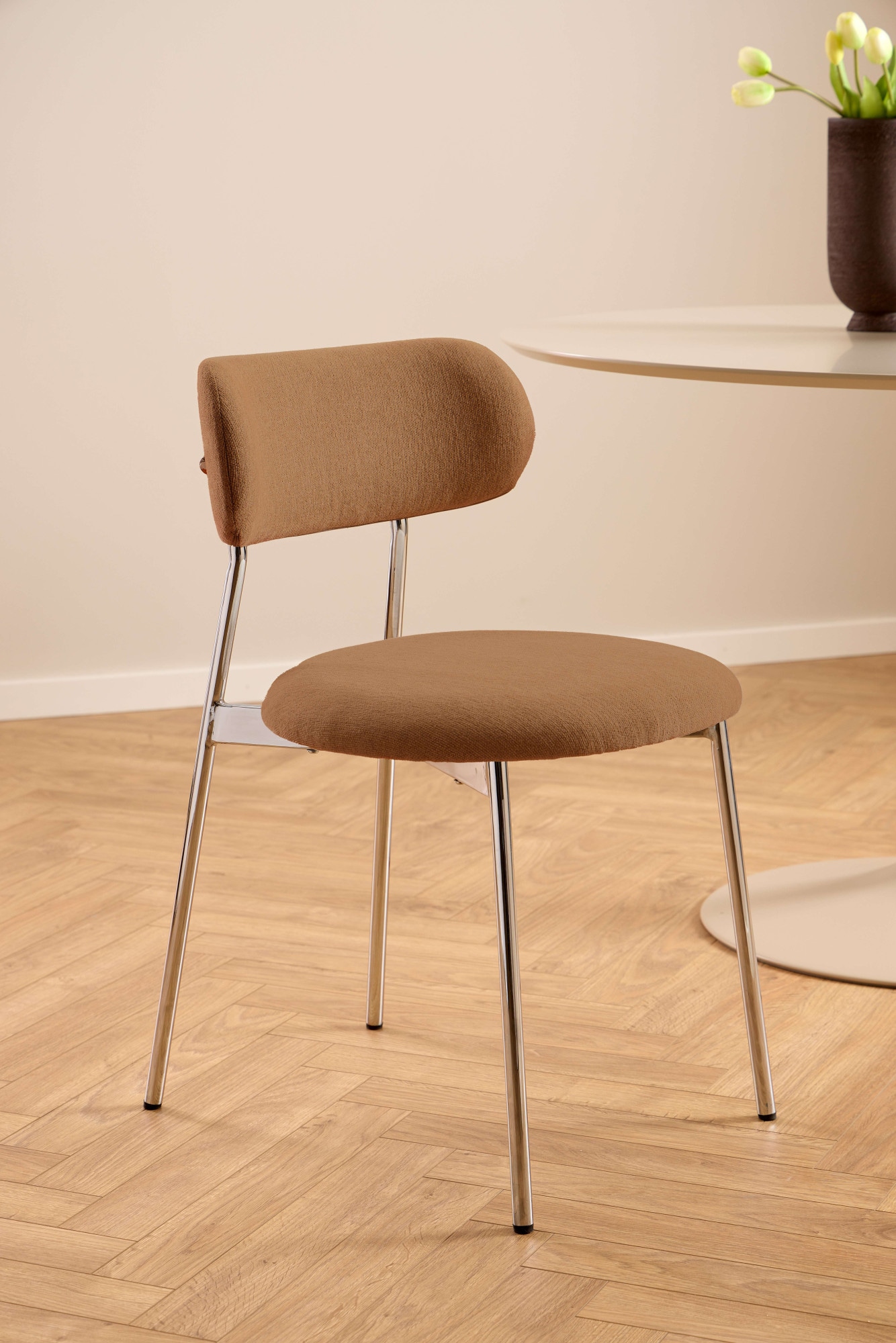 ACTONA GROUP Esszimmerstuhl »Lyric, Küchenstuhl, mit gepolsterter Sitzfläche« (Set) 2 Stk.Stuhl, Chenille, Retro-Futur, Chromstahlgestell, FSC™