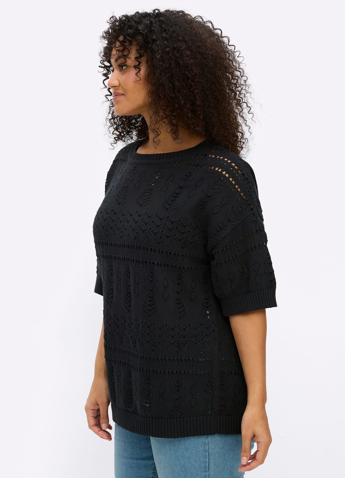 Sheego Ajourpullover »Kurzarm-Pullover«