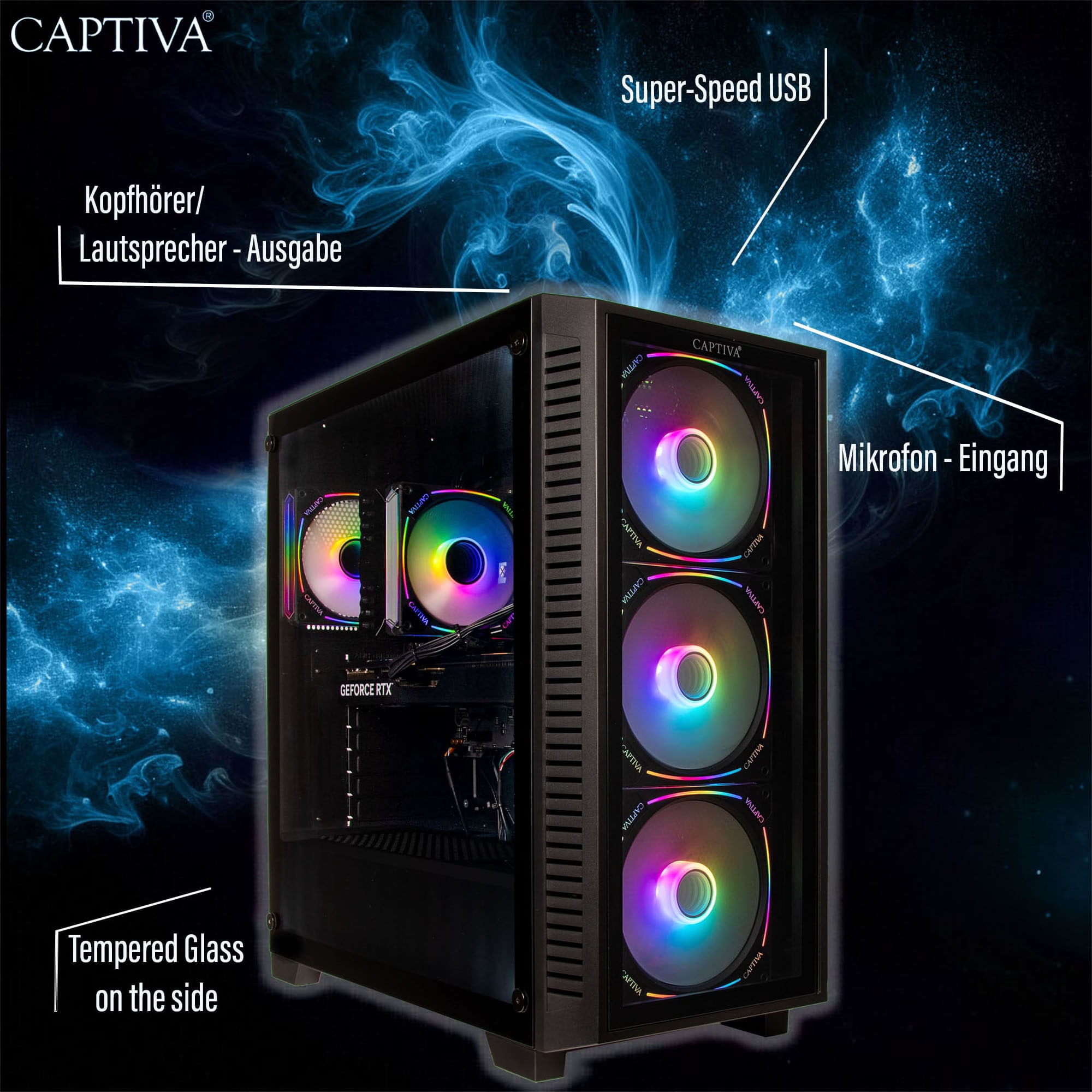 CAPTIVA Gaming-PC-Komplettsystem »Advanced Gaming R94-913 TFT Bundle« 68,6 ″ AMD Ryzen 7 Nvidia 32 GB RAM 2.000 GB SSD