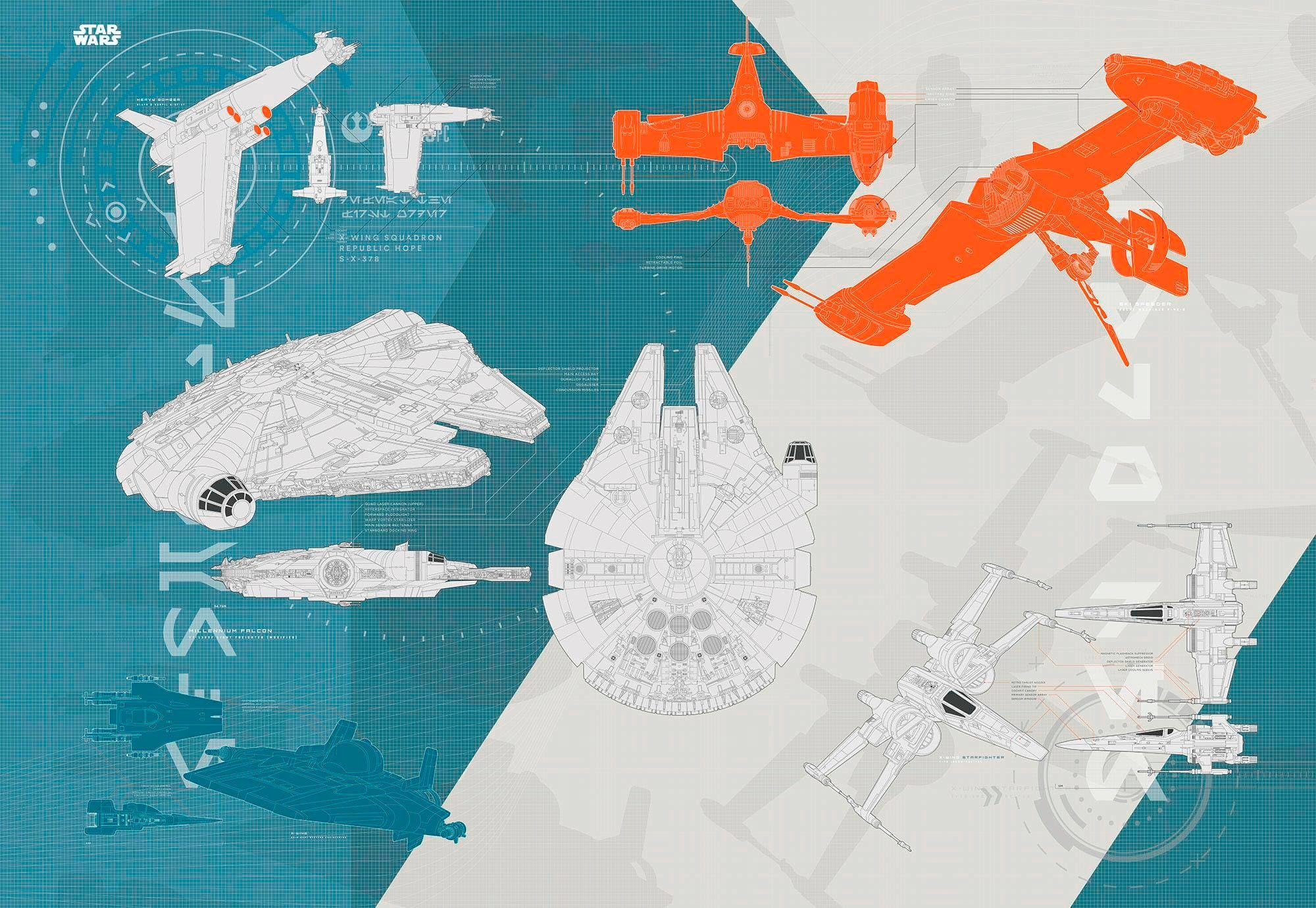 Komar Fototapete »Star Wars – Technical Plan«, 368x254 cm (Breite x Höhe),  inklusive Kleister online kaufen | mit 3 Jahren XXL Garantie | Fototapeten
