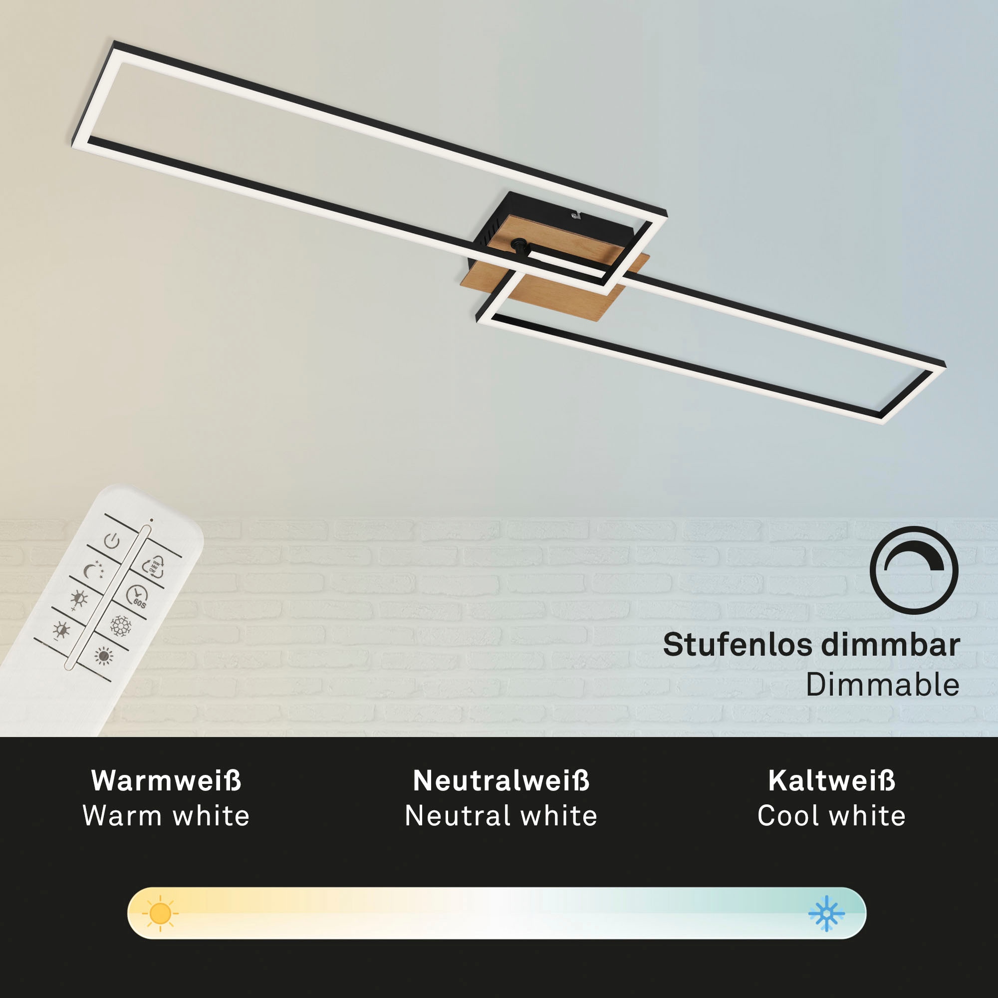 Briloner Leuchten LED Deckenleuchte »3145014 FRAME«, Leuchtmittel LED-Board | LED fest integriert, Deckenlampe, 110x24,8x8,5cm, Schwarz, 40W, Wohnzimmer, Schlafzimmer