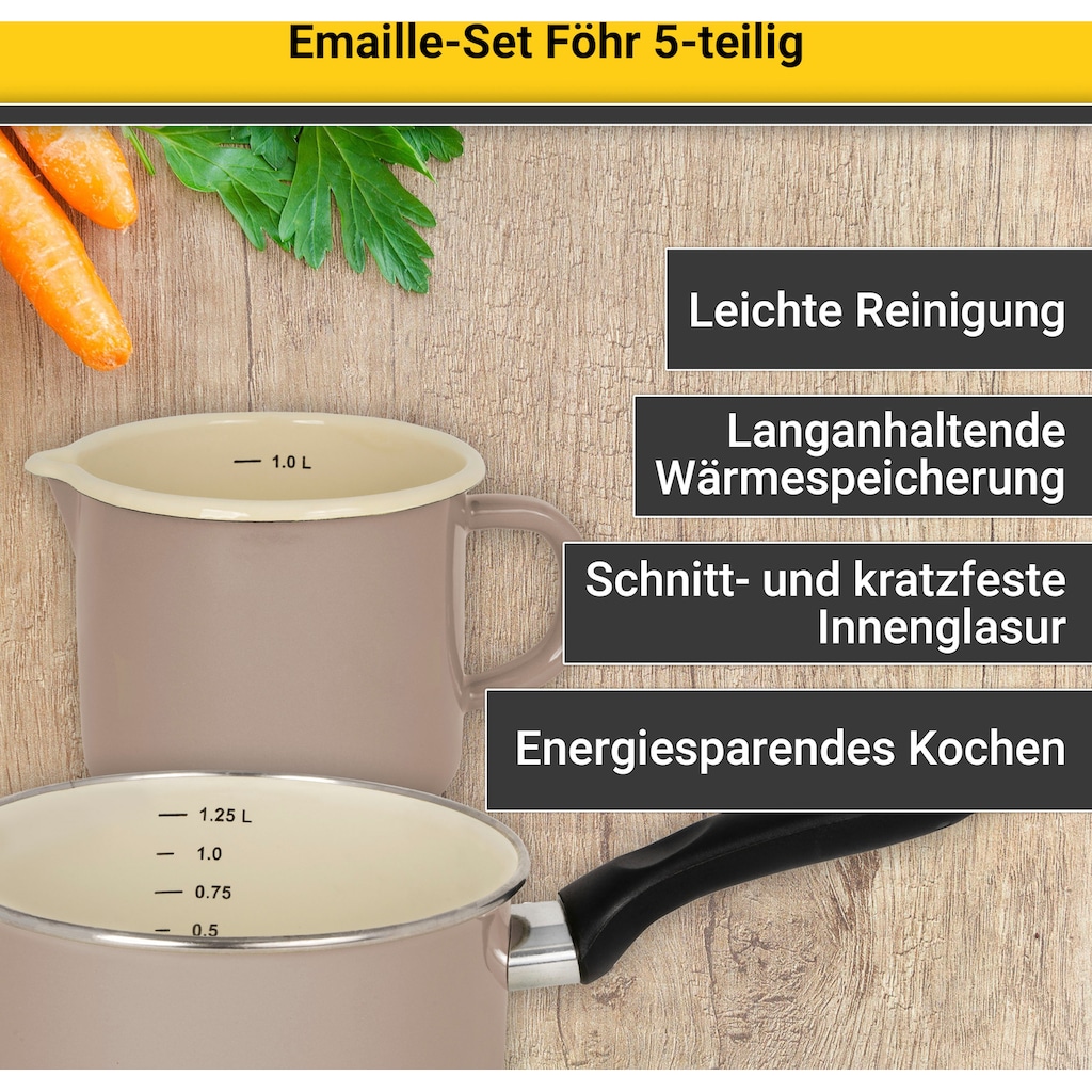 Krüger Topf-Set »Föhr«, Emaille, (Set, 8 tlg., Fleischtopf 16/20/24 cm, Stieltopf 16 cm, Milchtopf 12 cm)