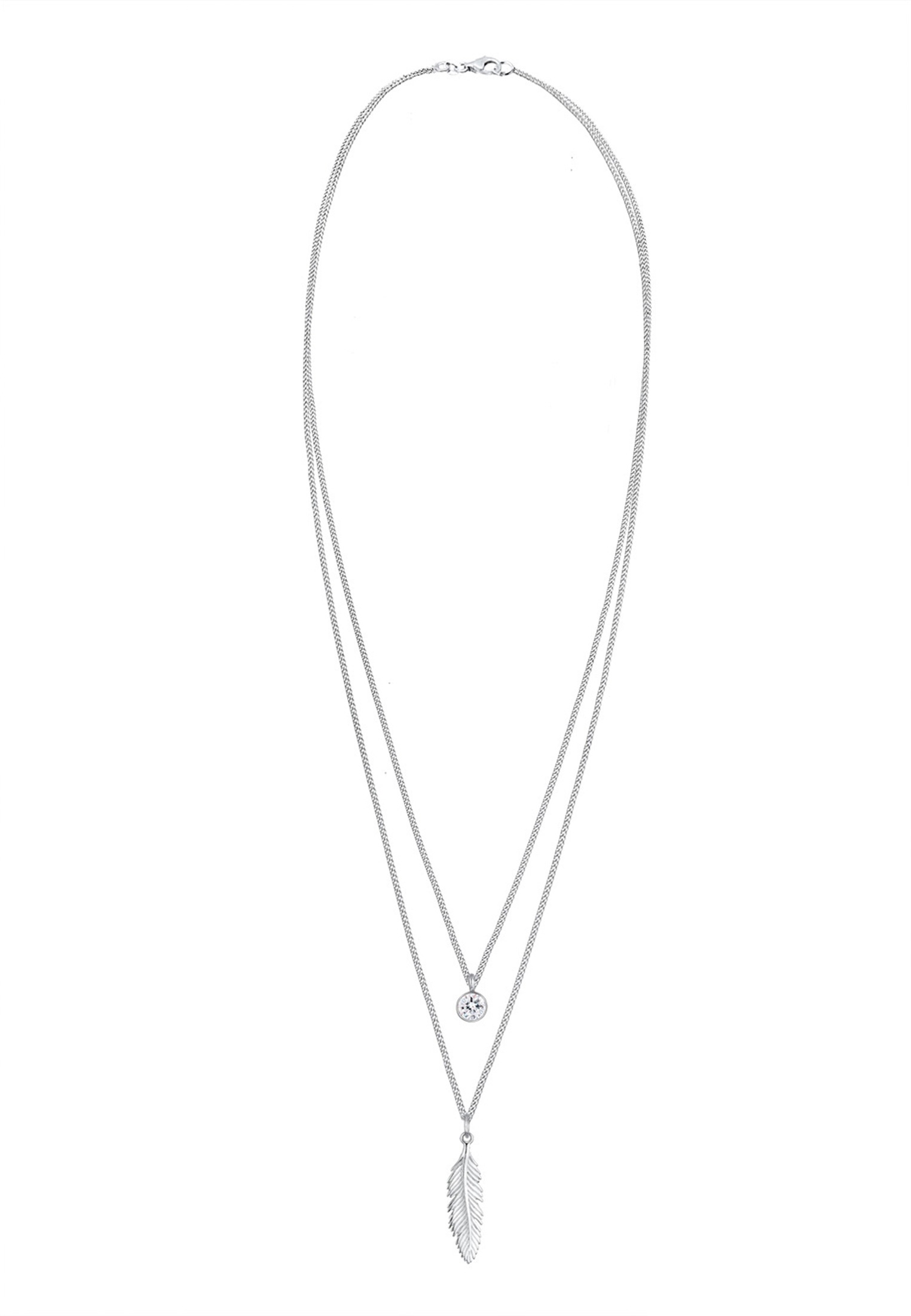 Elli Silberkette »Halskette Layer mit Feder und Kristalle 925 Sterling Silber«