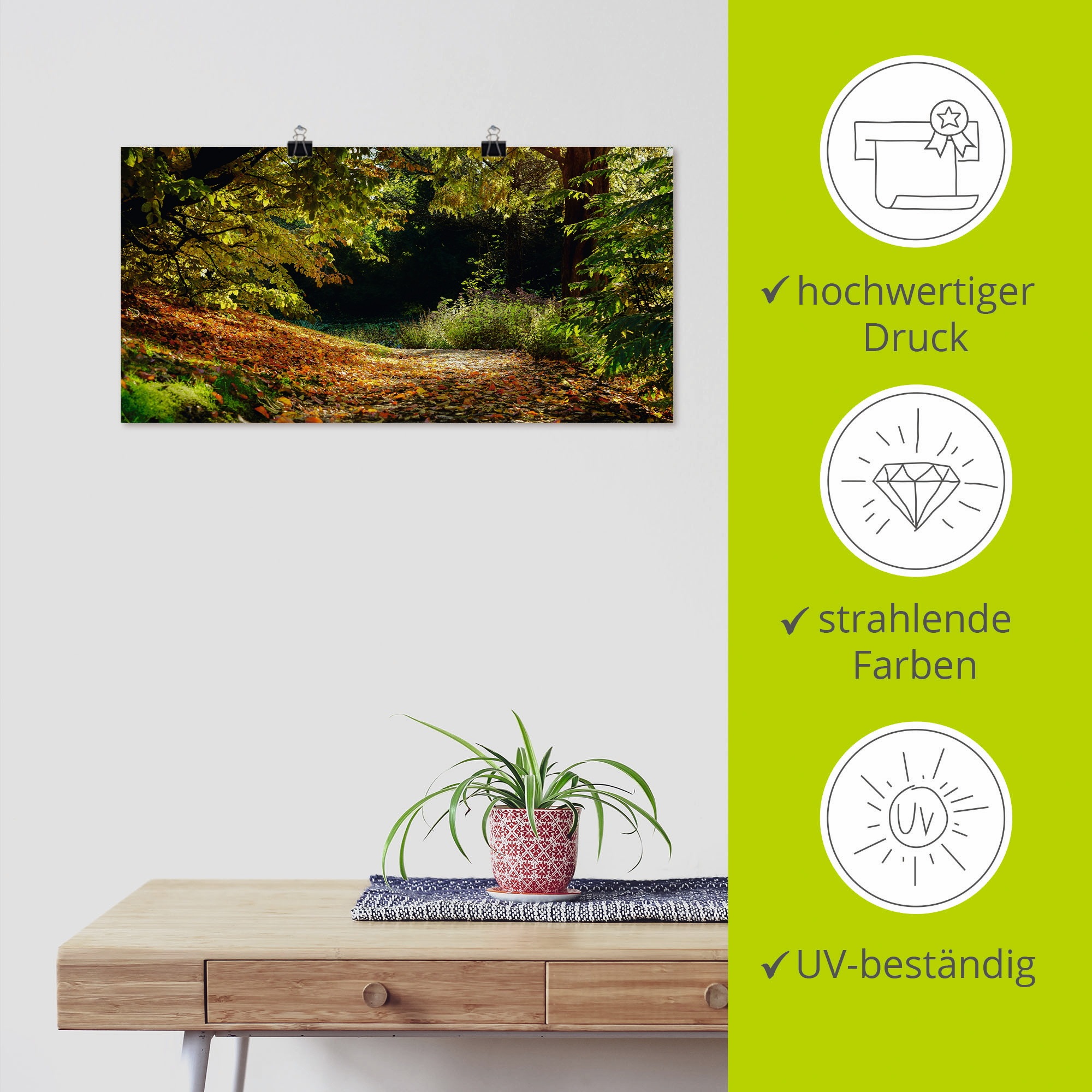 Artland Poster »Herbstteppich«, Wald, (1 St.), als Leinwandbild, Wandaufkleber oder Poster in versch. Größen