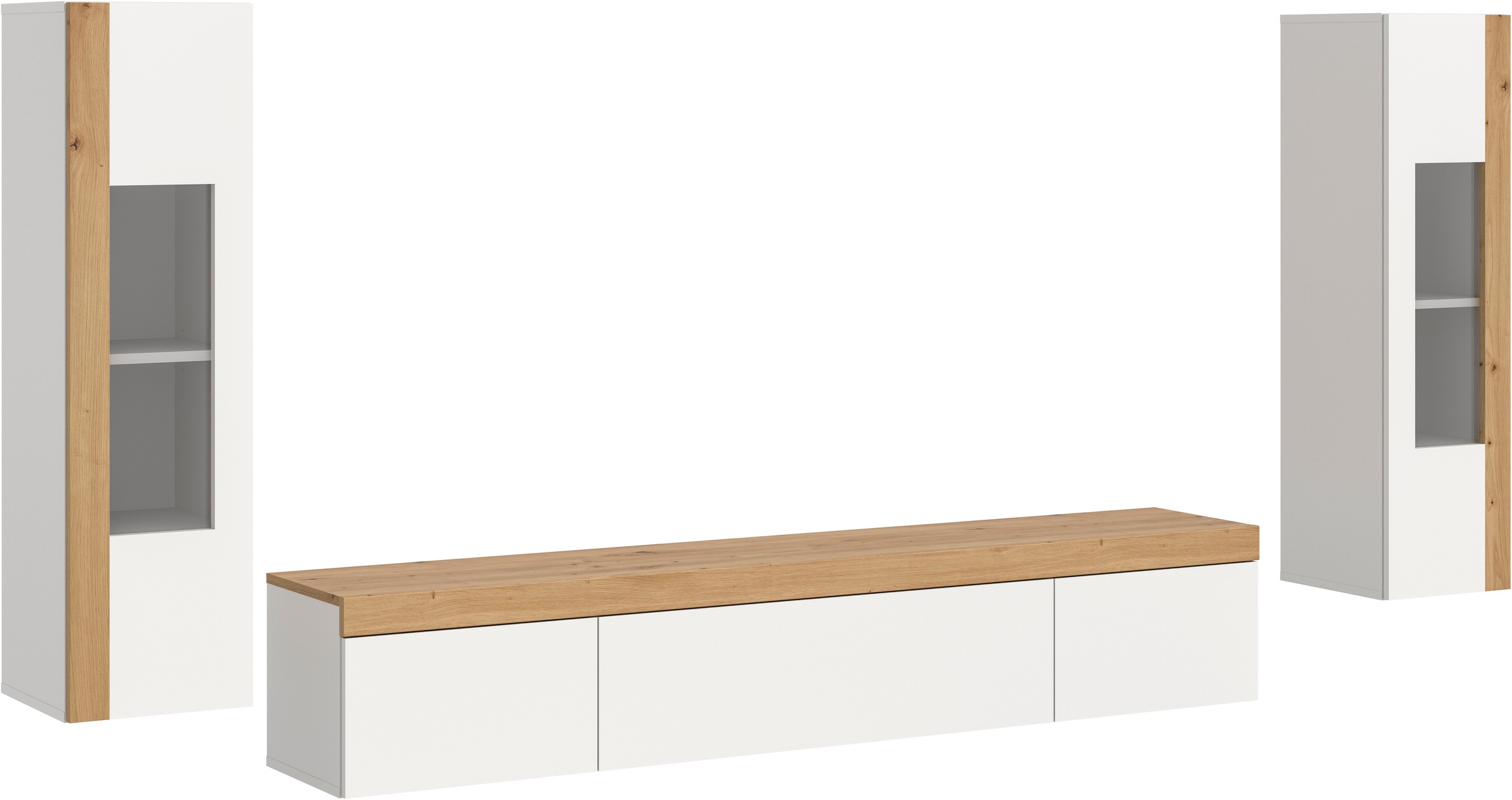 INOSIGN Wohnwand »Svala, Breite 180 cm, Wohnkombination«, (Set, 3 St.), stehend u. hängend montierbar, Vitrinenschränke, Lowboard