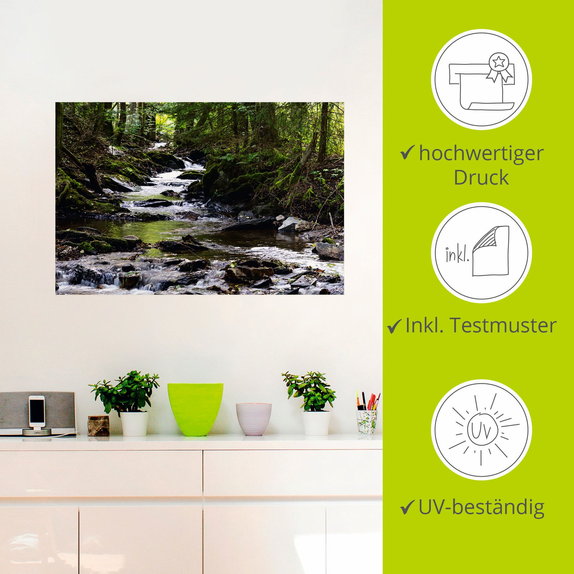 Artland Wandbild »Bachlauf im Wald«, Gewässer, (1 St.), als Alubild, Outdoorbild, Leinwandbild, Poster, Wandaufkleber