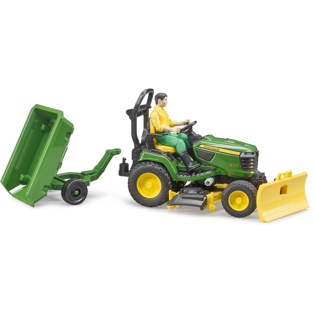 Bruder® Spielzeug-Traktor »bworld John Deere Aufsitzrasenmäher mit Anhänger und Gärtner (62104)«