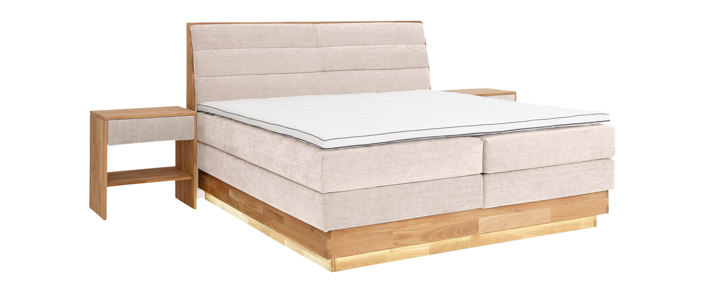 OTTO products Boxspringbett, LED-Beleuchtung, mit zertifizierten, recycelten Bezugsstoffen