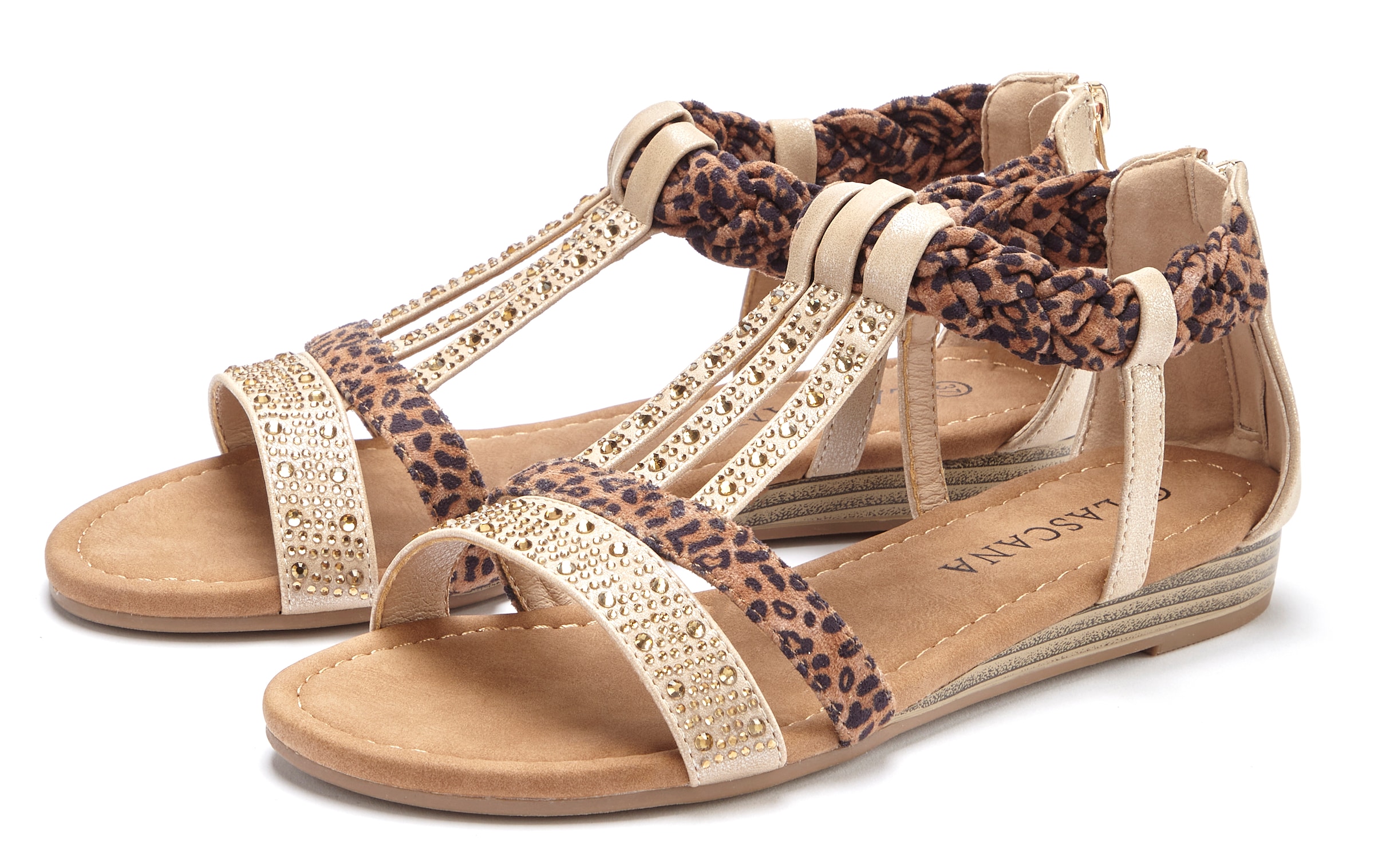 LASCANA Sandale »Sommerschuh«, Sandalette, Sommerschuh mit Verzierung und kleinem Keilabsatz VEGAN