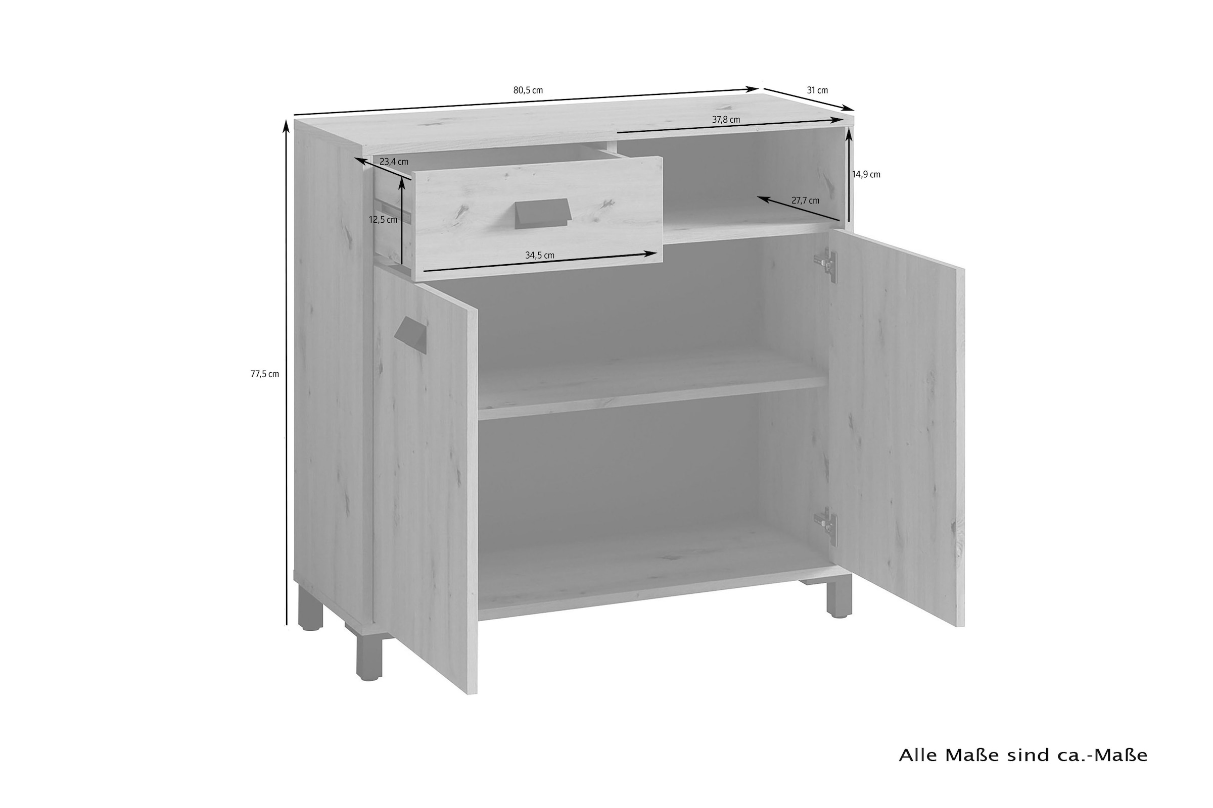 byLIVING Badkommode »Wellness« 80cm Badezimmer Kommode mit Metallgriffen und viel Stauraum