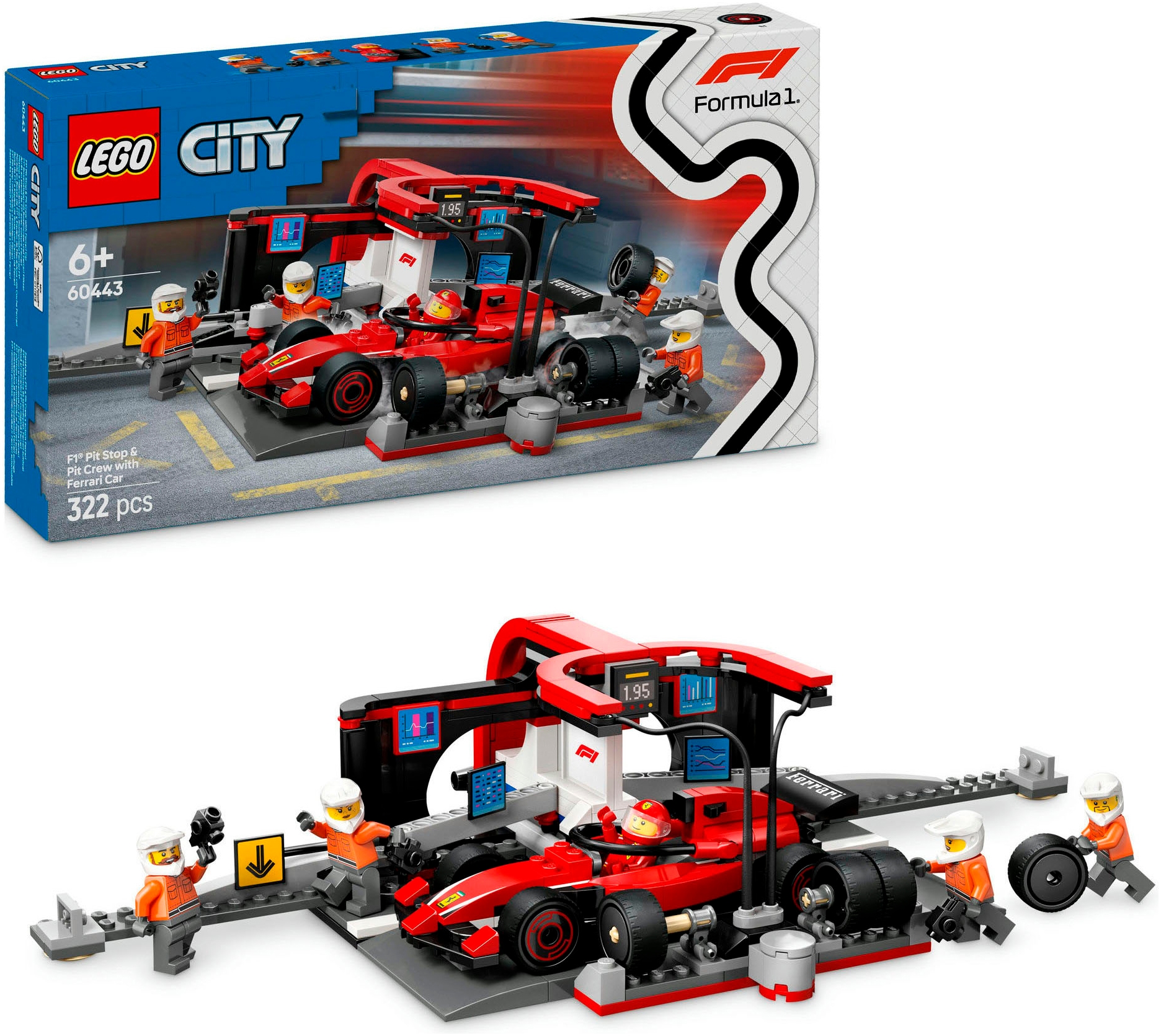 LEGO® Konstruktionsspielsteine »F1® Boxenstopp mit Boxencrew und Ferrari Flitzer (60443),...