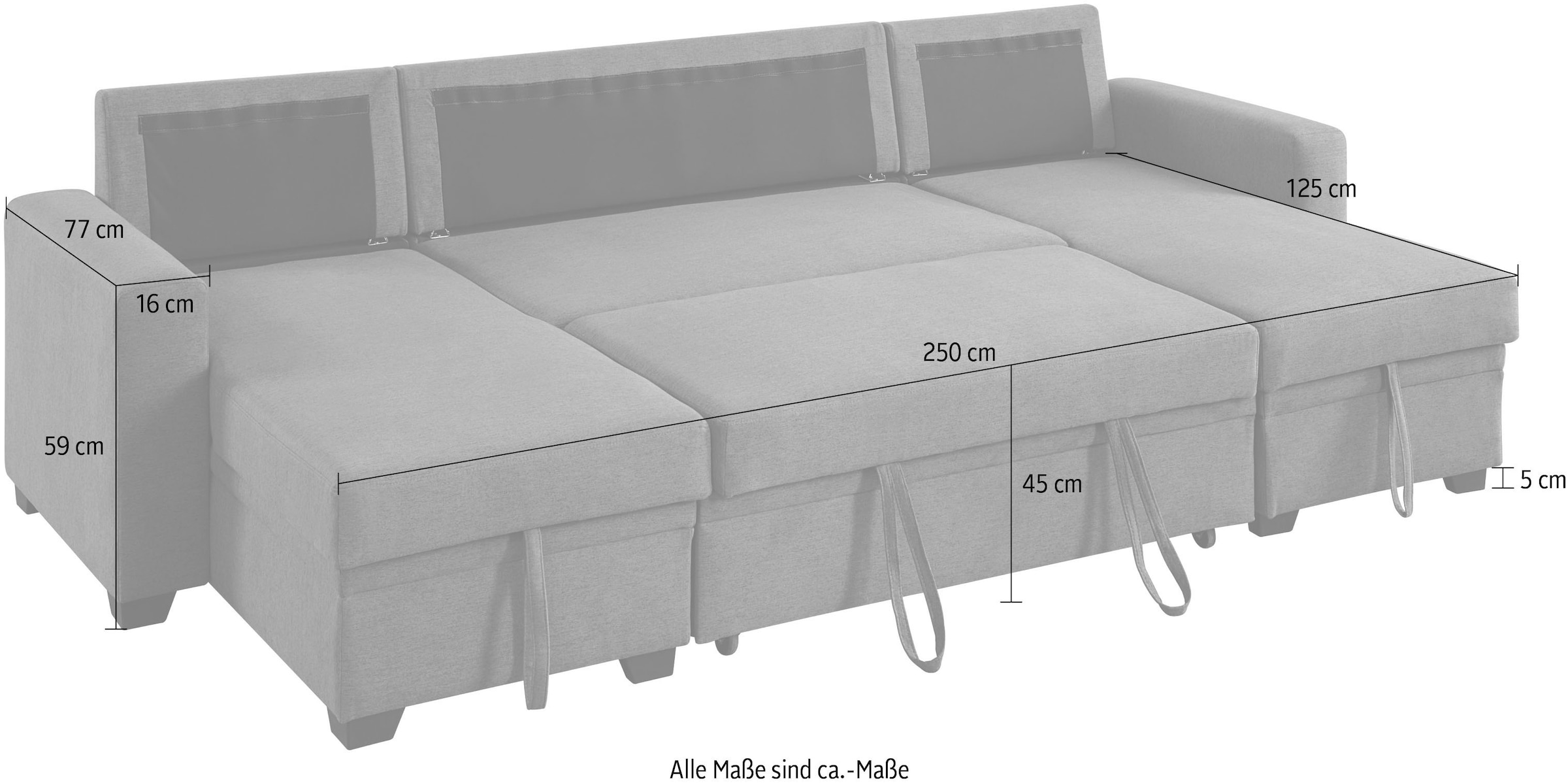 ATLANTIC home collection Wohnlandschaft »Gerrit U-Form«, Wohnlandschaft, Recamieren mit Bettkasten, Bettfunktion