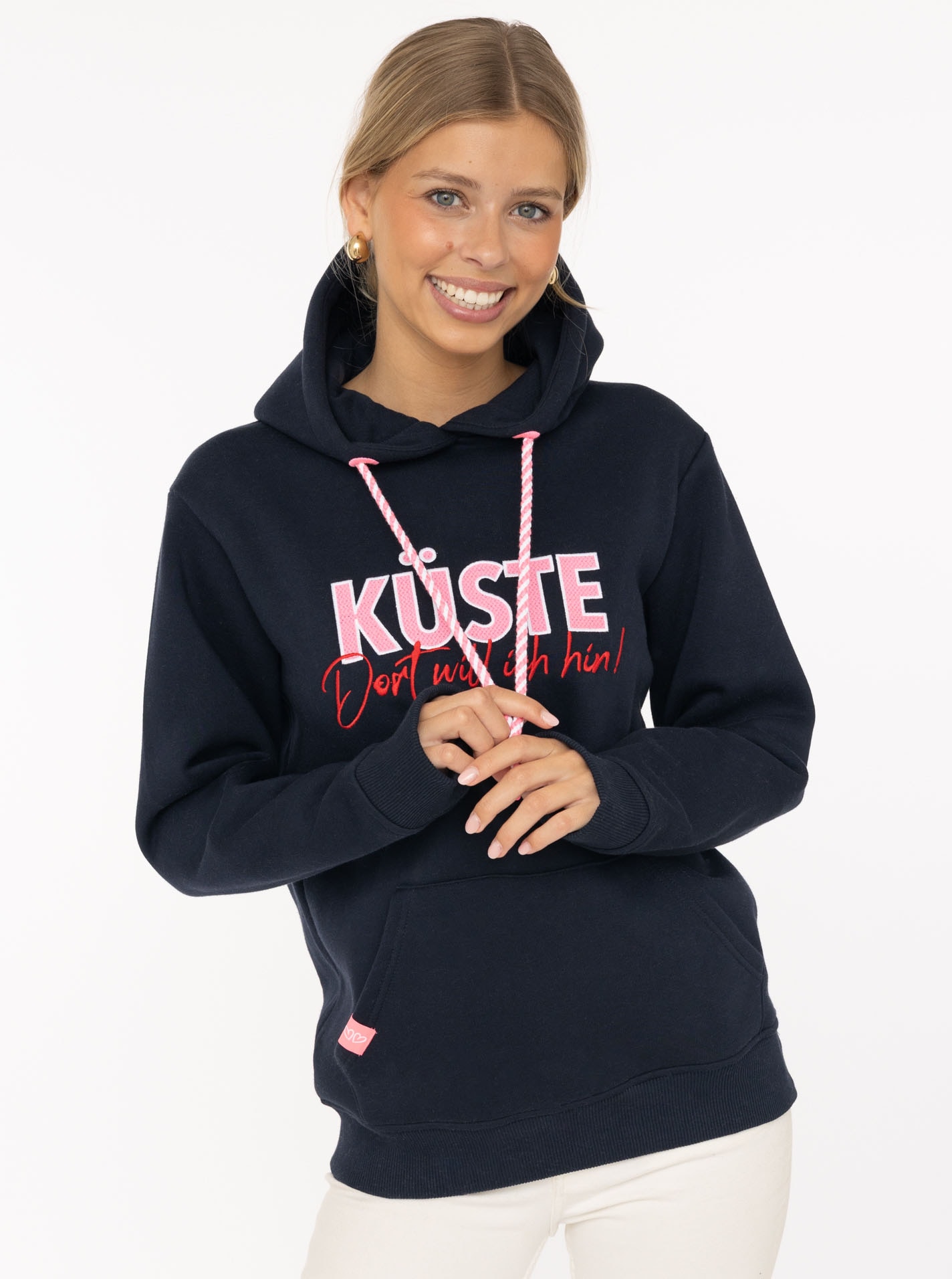 Zwillingsherz Hoodie »"Küste"«, statement Stickerei, gestreifte Kordel, Kapuze
