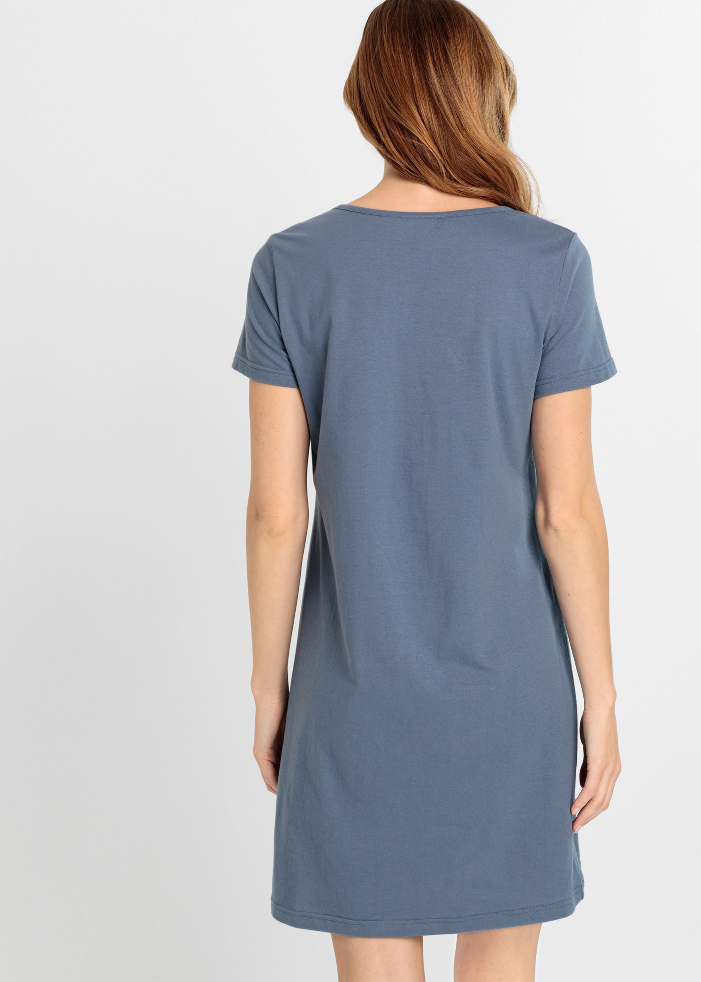 bonprix Nachthemd aus reiner Baumwolle, mit kurzem Arm, rauchblaues Design