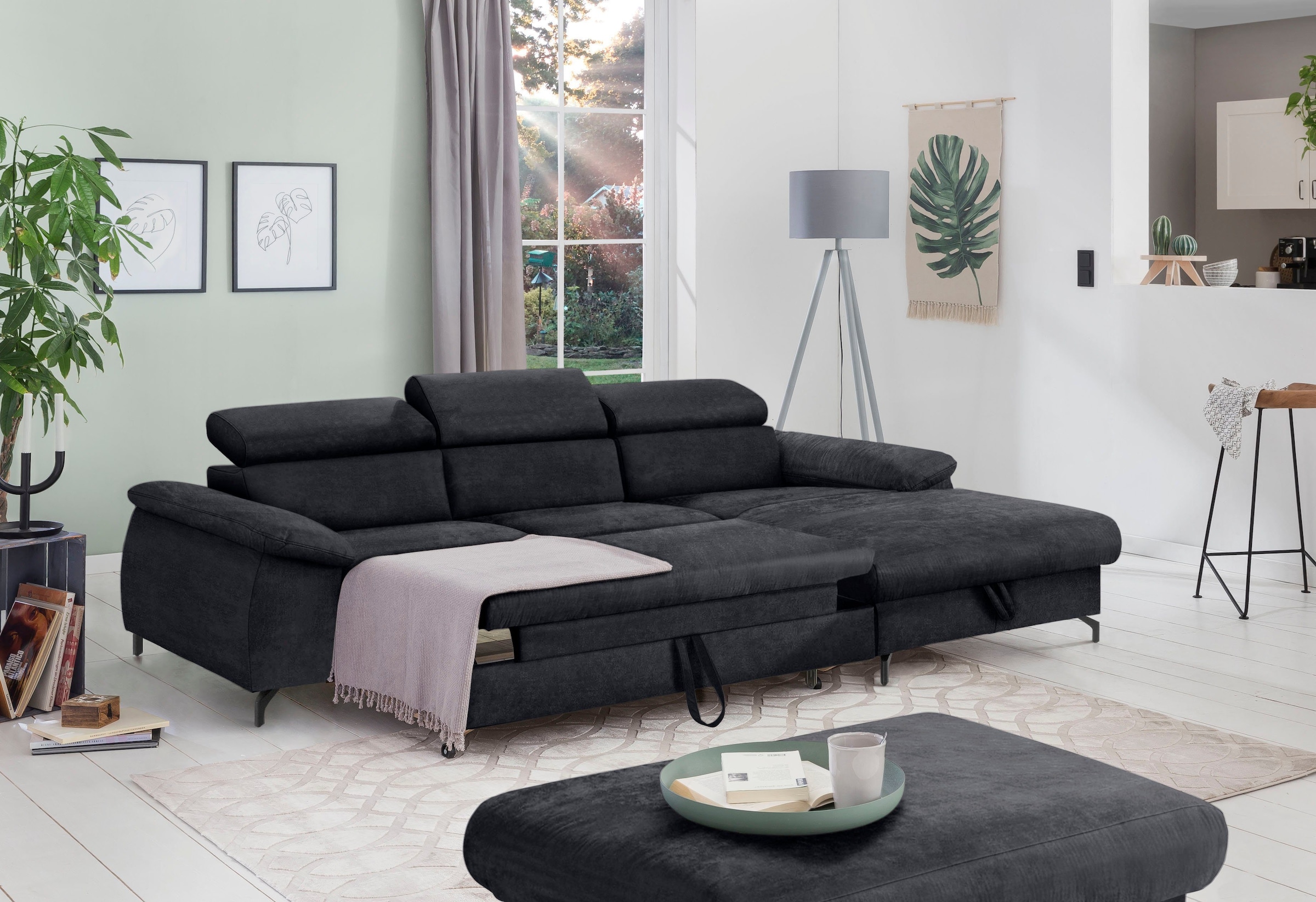 COTTA Polstergarnitur »Komaris L-Form«, (Set), Set bestehend aus: Ecksofa mit Kopfteilverstellung & Hocker