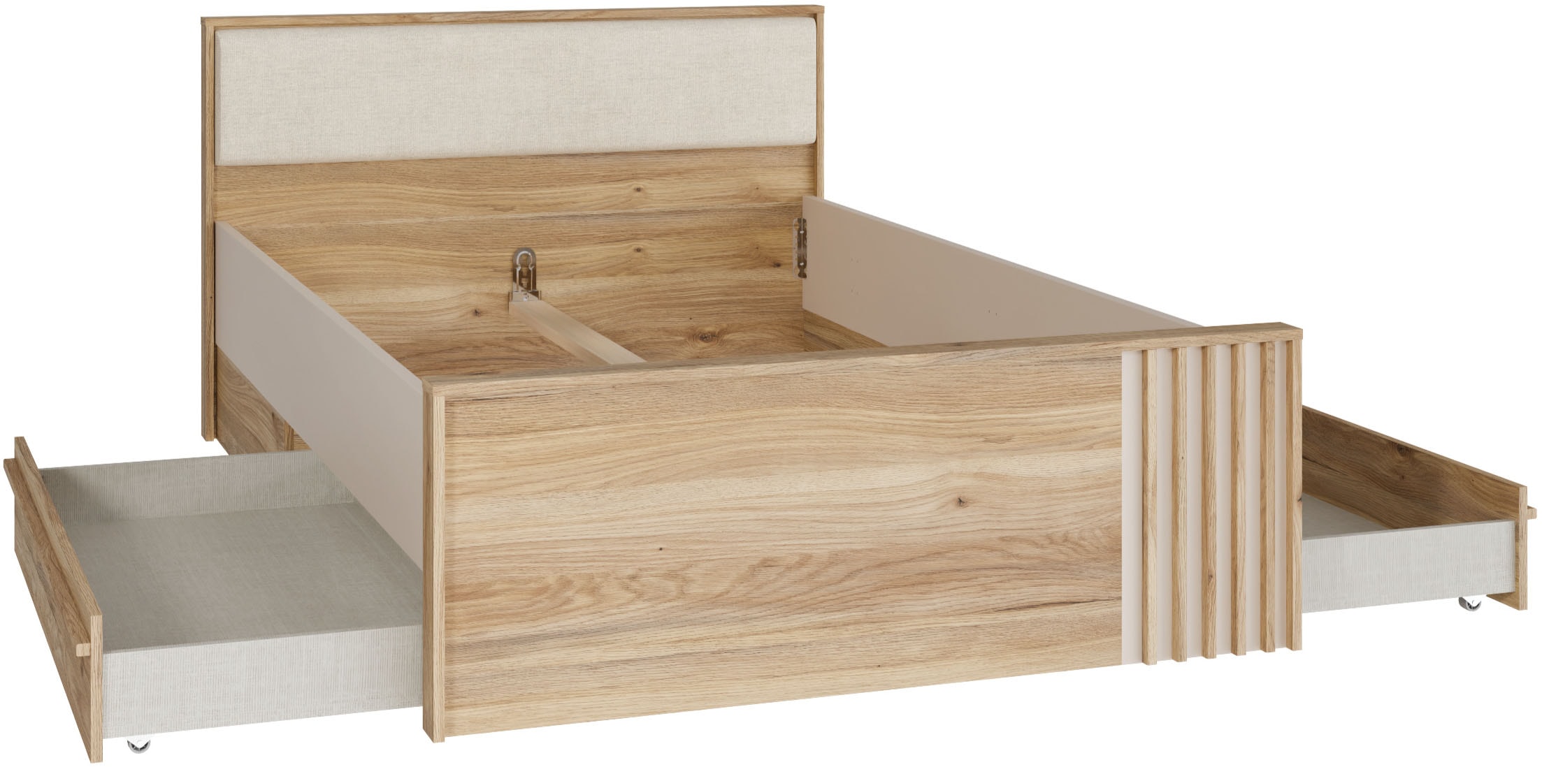 FORTE Bett »Bett mit Stauraum 2 SK, Kopfteil gepolstert« B/H/T 130/84/213 cm, in 2 Farben erhältlich