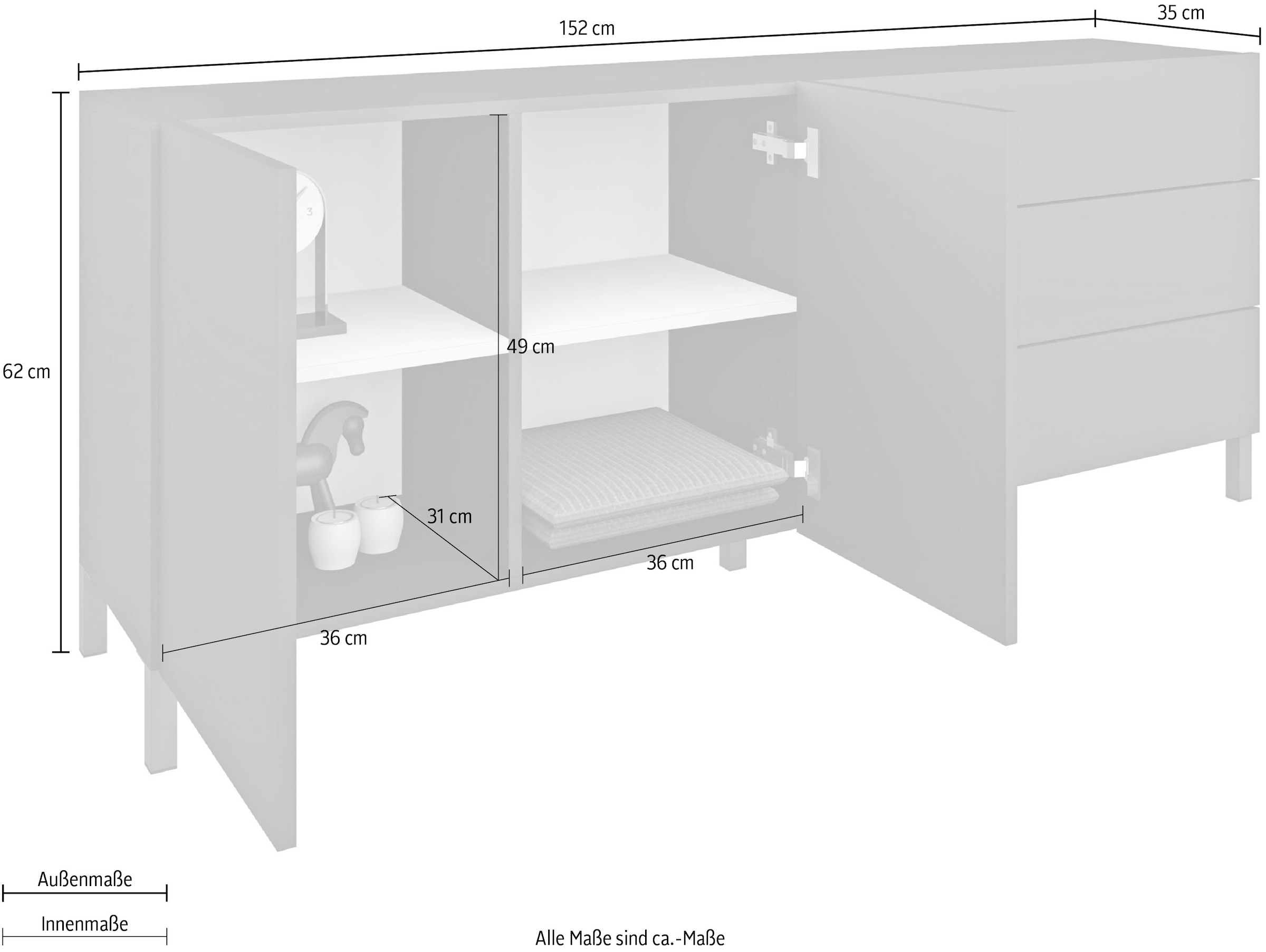 borchardt Möbel Sideboard Metallfüße, grifflose Optik