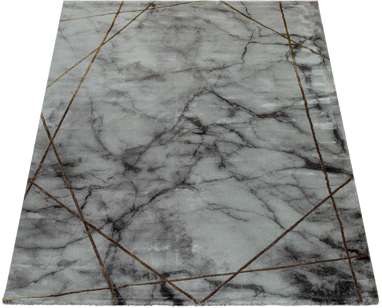 Paco Home Teppich »Kraft 523« rechteckig 16 mm Höhe Kurzflor, edles Marmor Design, mit gold- oder silberfarbenen Akzenten