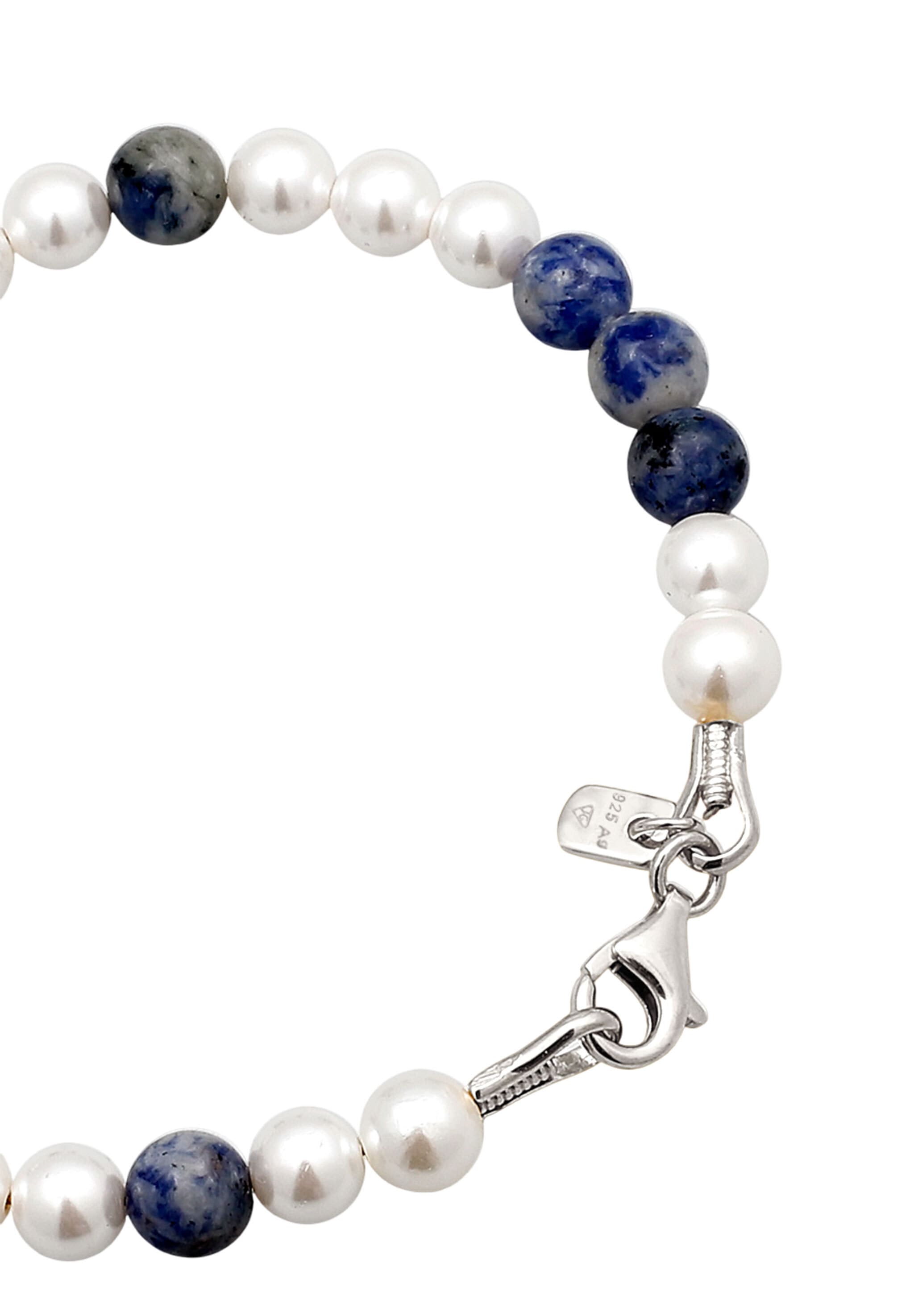 Kuzzoi Armkette »Armband Perlen Achat Blau 925 Sterling Silber vergoldet«