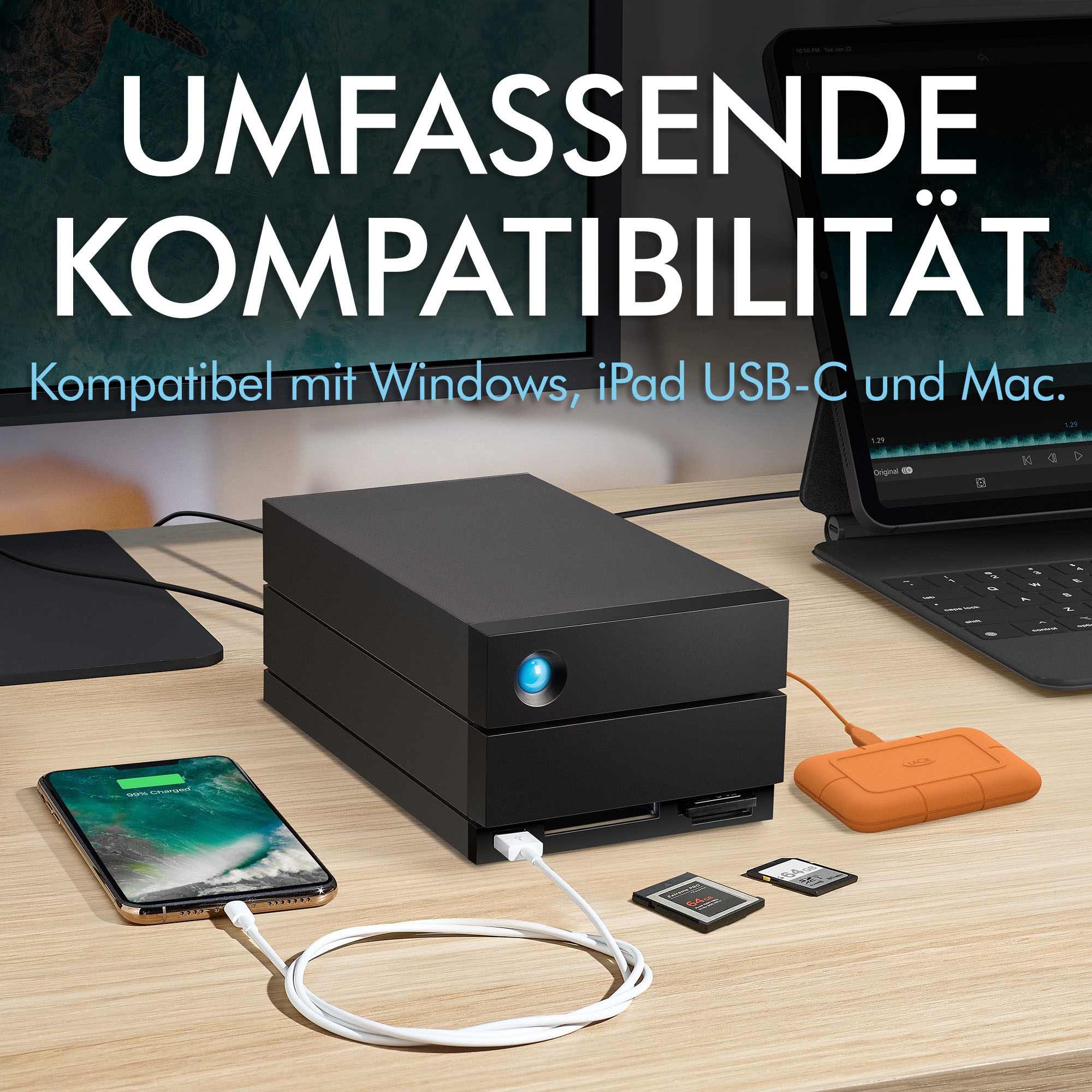 LaCie HDD-NAS-Festplatte »2big Dock Thunderbolt™3« 16 TB Anschluss DisplayPort | SD-/CF-Kartensteckplätze | Thunderbolt 3 | USB 3.2 Gen-2