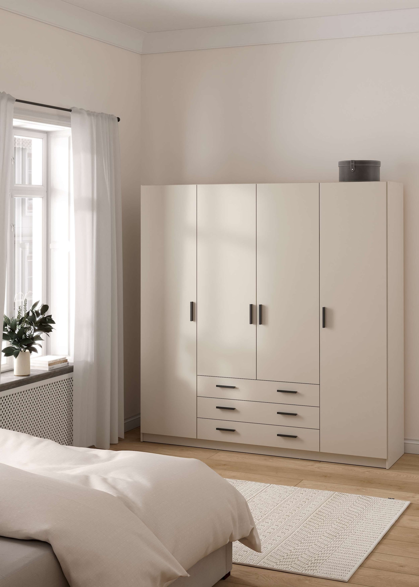 Armoire chambre VEGA Aucne 4 portes 3 tiroirs cachemire beige mat 195,5 cm