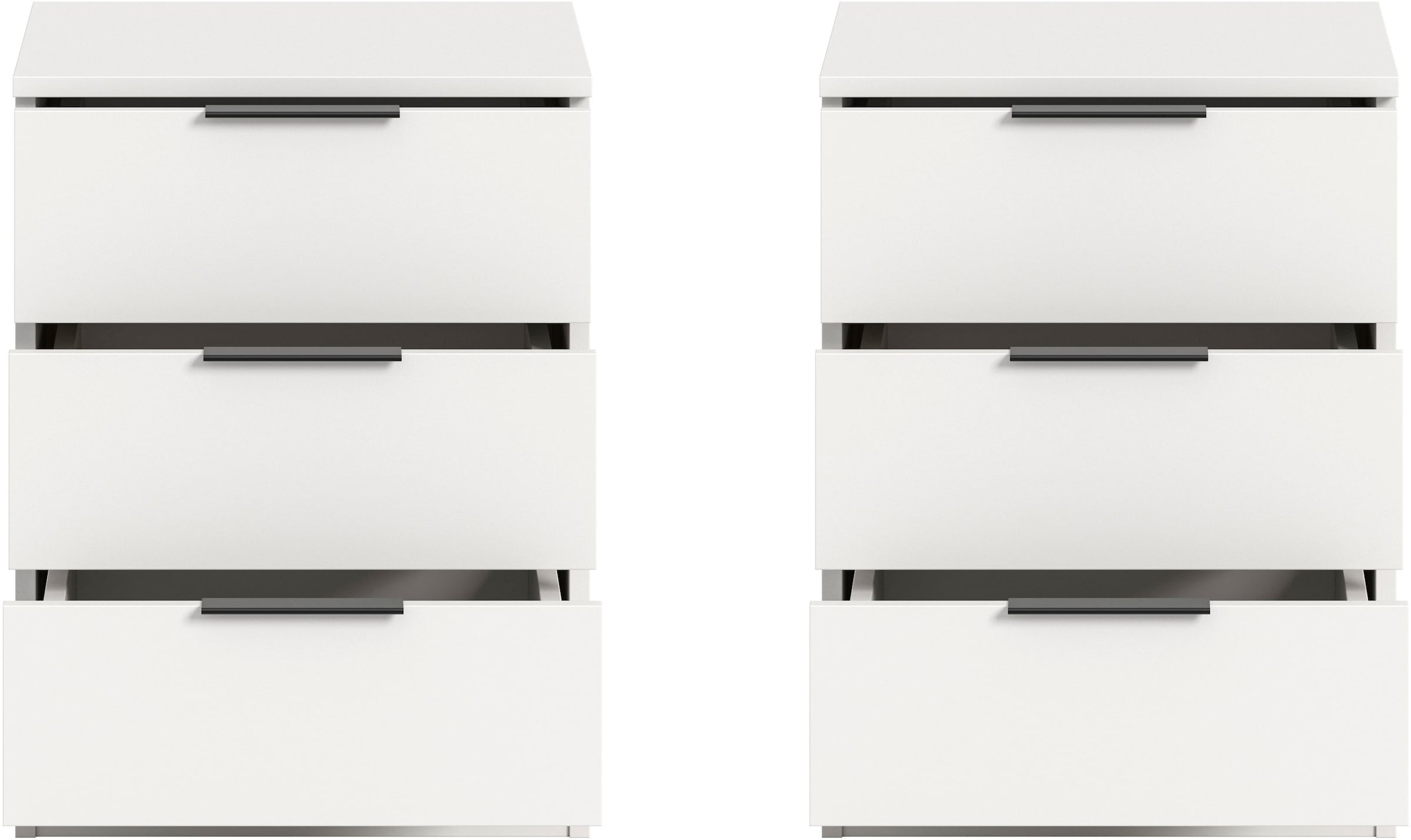 Home affaire Nachtkommode »Skarde 2 Nachttische, jeweils Breite: 45 cm« Set, Sie bekommen 2  Nachttische im Set, 2 Stk. tlg. Skarde, 2er Set Nachtkommode, 3 Schubkästen, weiß