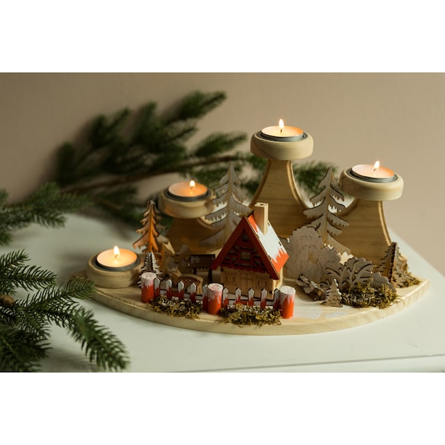 my home Teelichthalter »Weihnachtsdeko«, (1 St.), Winterlandschaft aus Holz