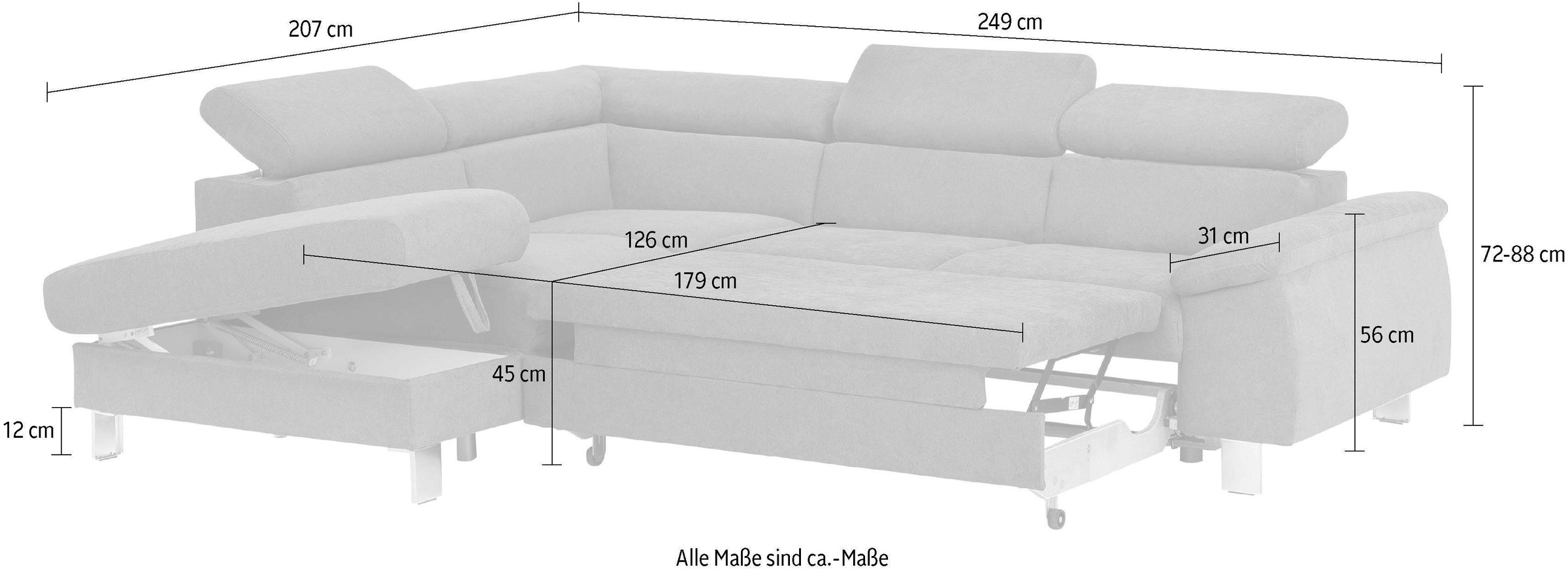 COTTA Polstergarnitur »Komaris L-Form«, (Set), mit Kopfteilverstellung, optional Bettfunktion, Bettkasten & Licht
