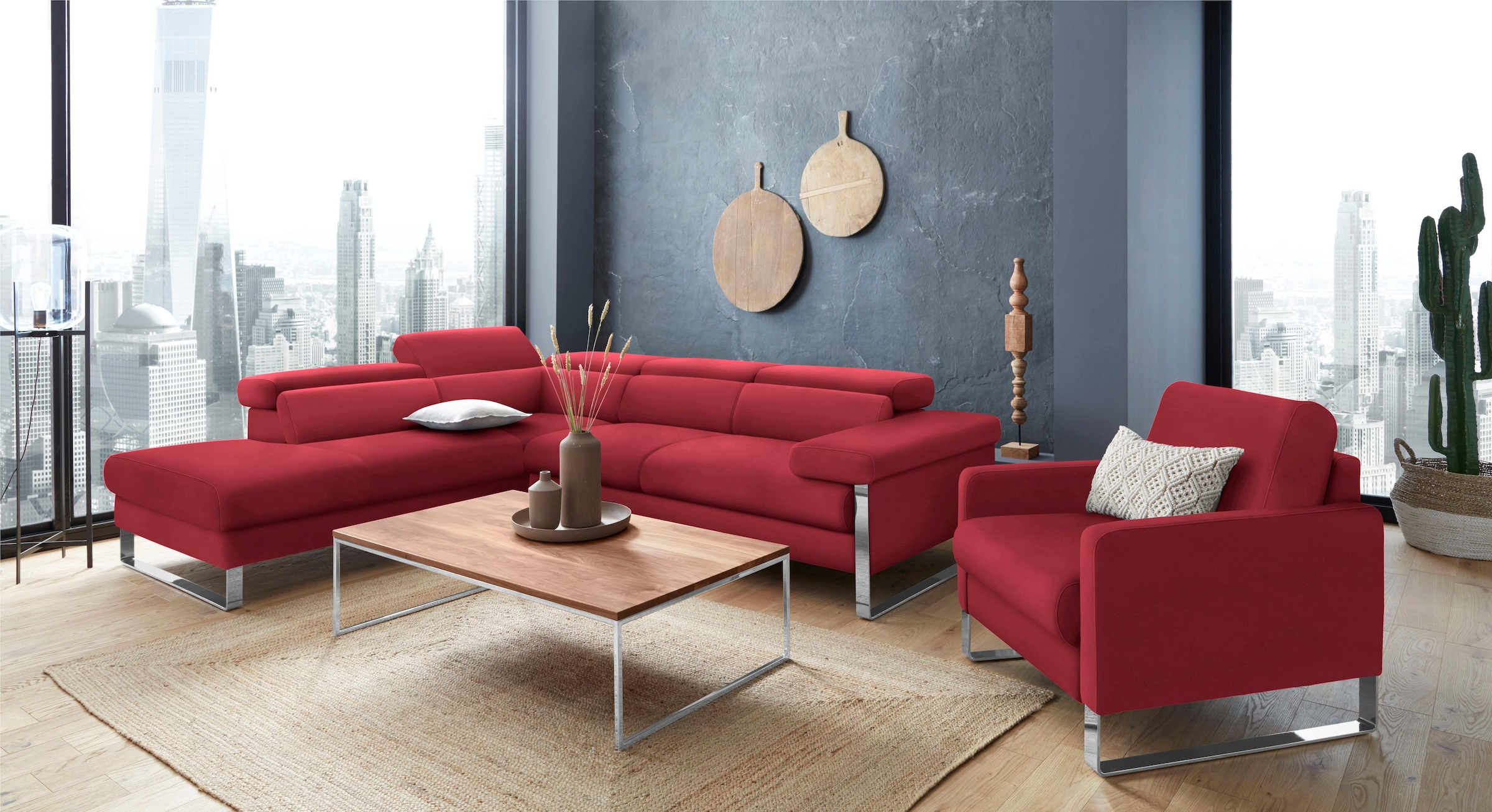 W.SCHILLIG Ecksofa »finn, toller Sitzkomfort, L-Form, hochwertige Verarbeitungsdetails«, German Design Award 2016, Fußgestell Chrom glänzend, Breite 281 cm