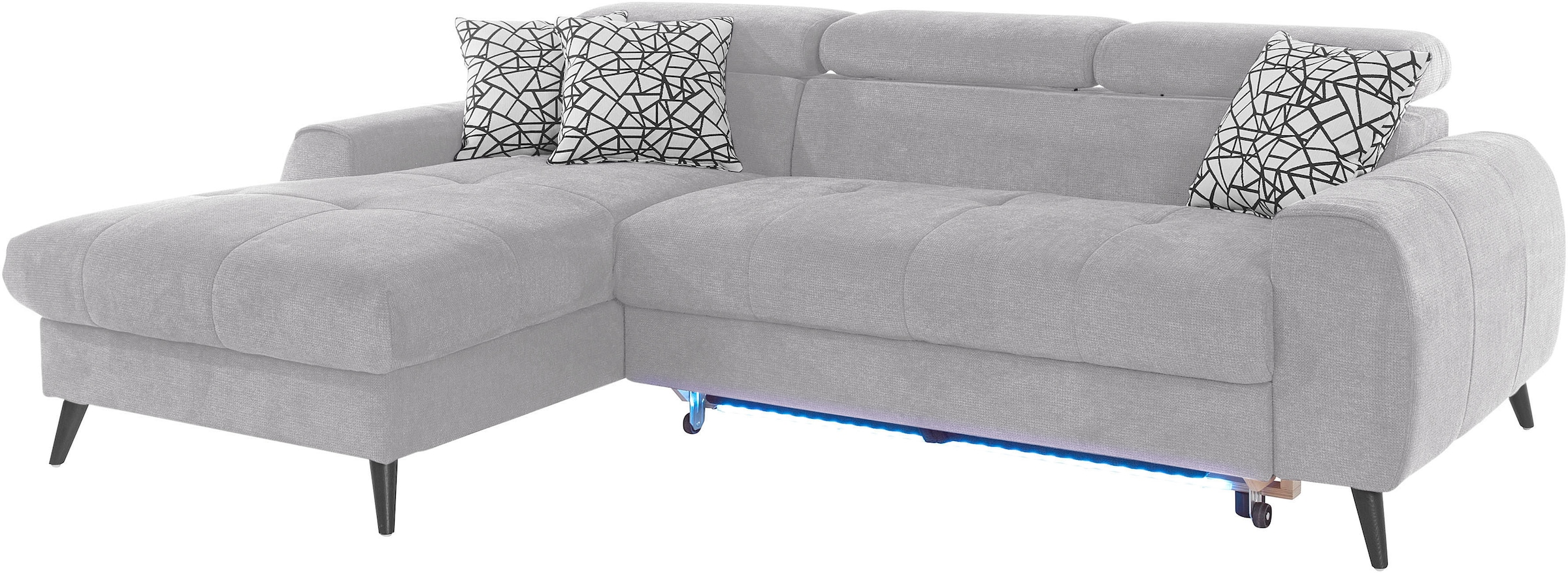 COTTA Ecksofa »Mia L-Form mit 3 Zierkissen«, wahlweise mit Bettfunktion, Bettkasten, Beleuchtung & Wireless-Charger