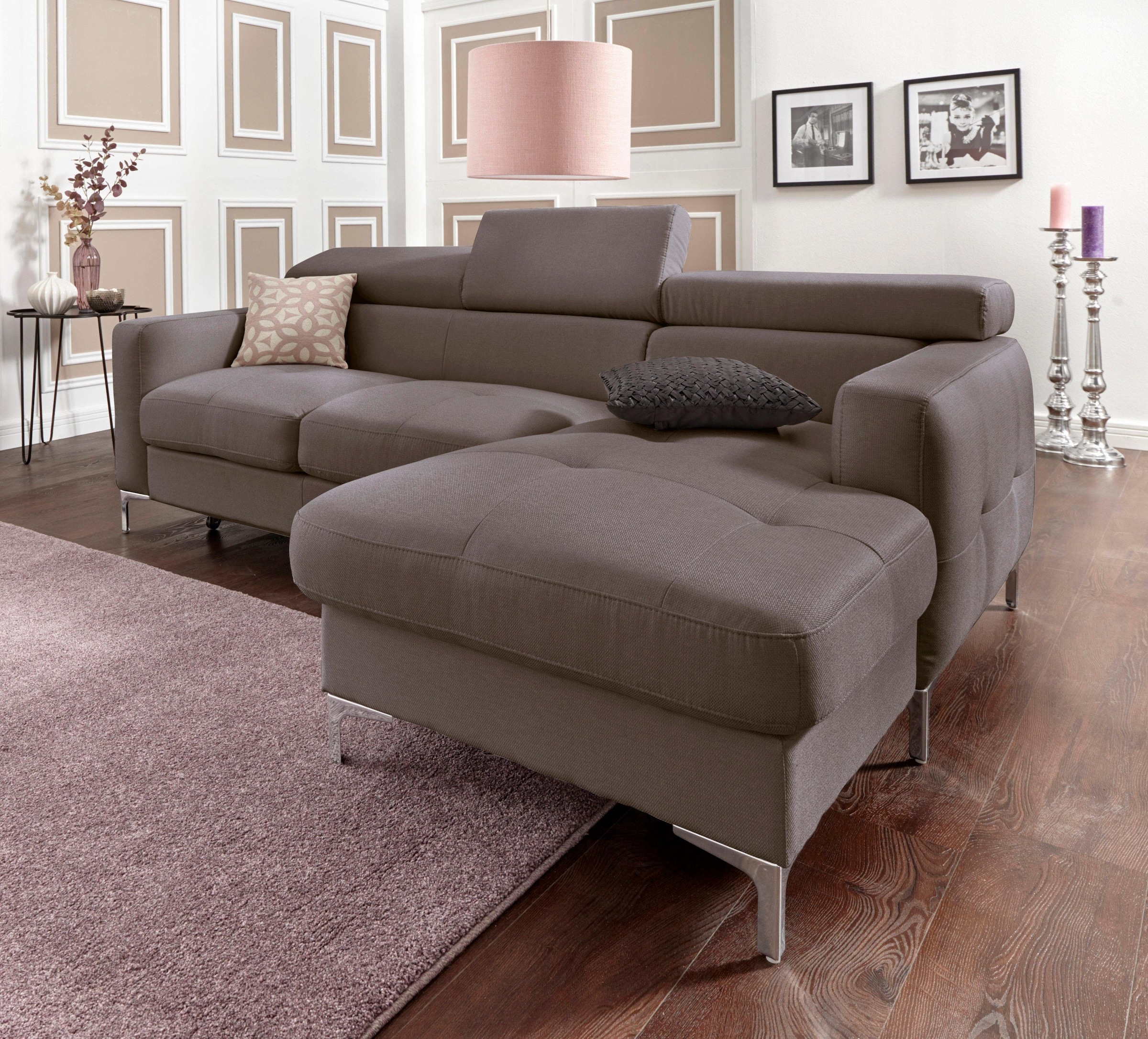 COTTA Polstergarnitur »Sammy L-Form«, (Set), Set bestehend aus: Ecksofa mit Kopfteilverstellung & Hocker
