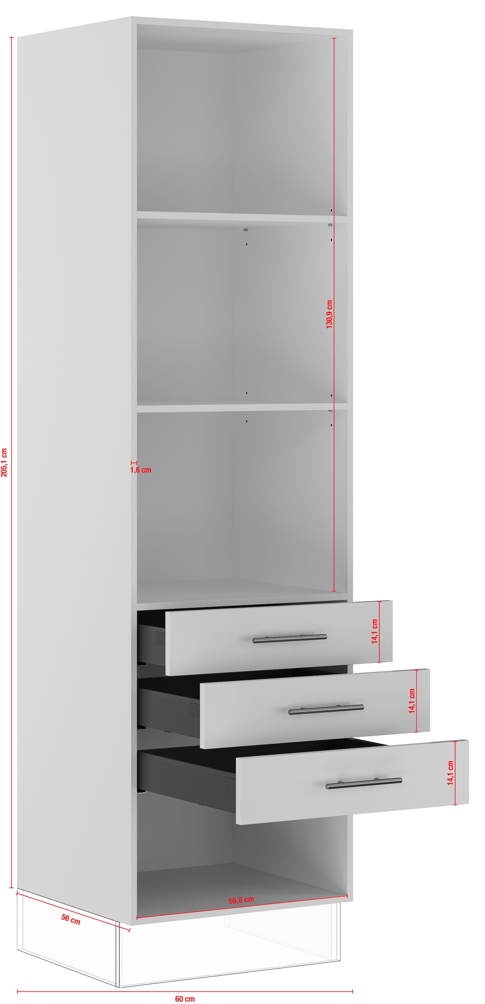 IMPULS KÜCHEN Seitenschrank »"Valencia", Breite/Höhe: 60/205,1 cm, mit Soft-Close«, vormontiert, mit Schubkästen, mit verstellbaren Fachböden