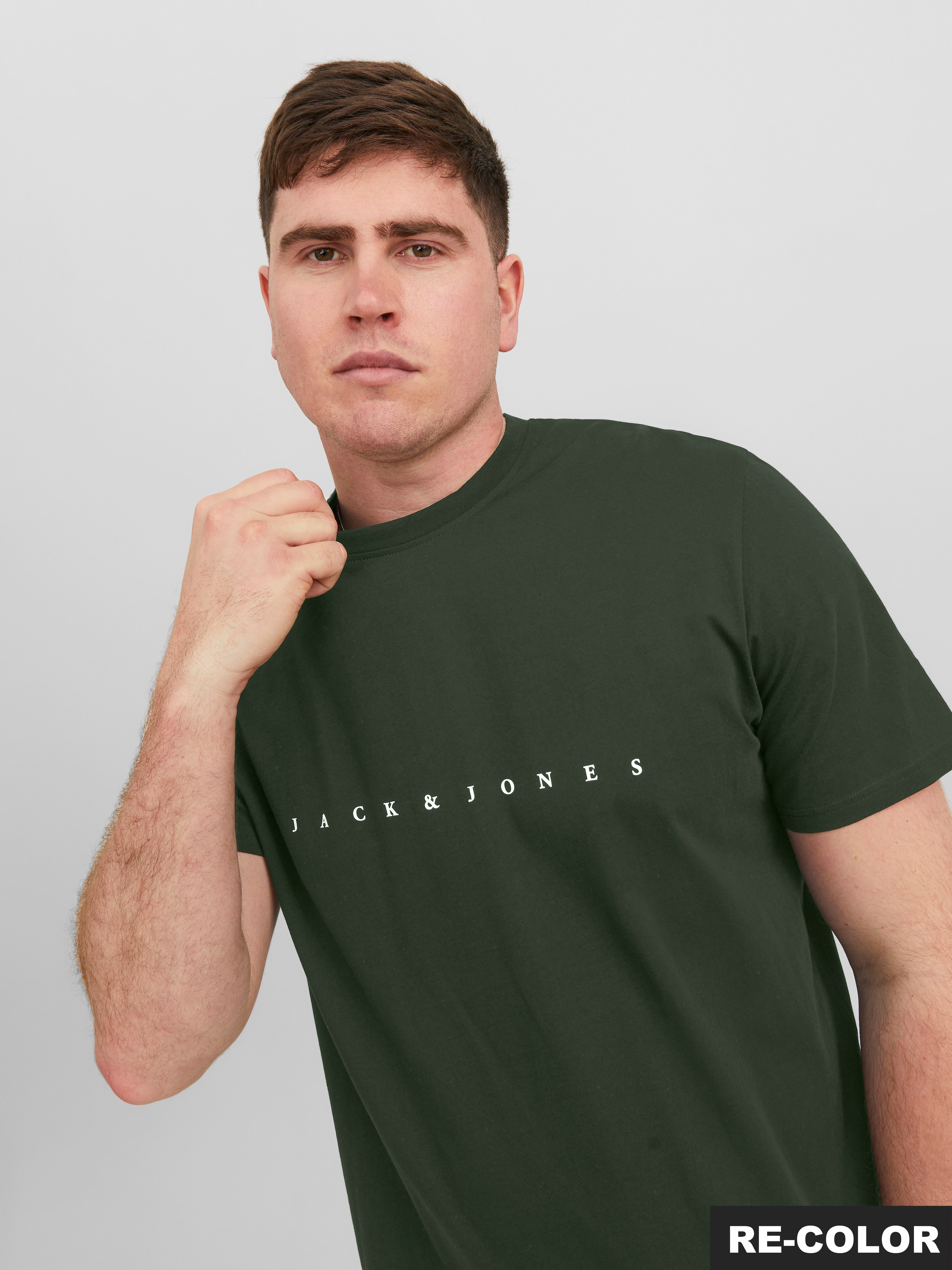 Jack & Jones PlusSize Rundhalsshirt »JJESTAR JJ TEE SS NOOS PLS« mit Logo Schriftzug