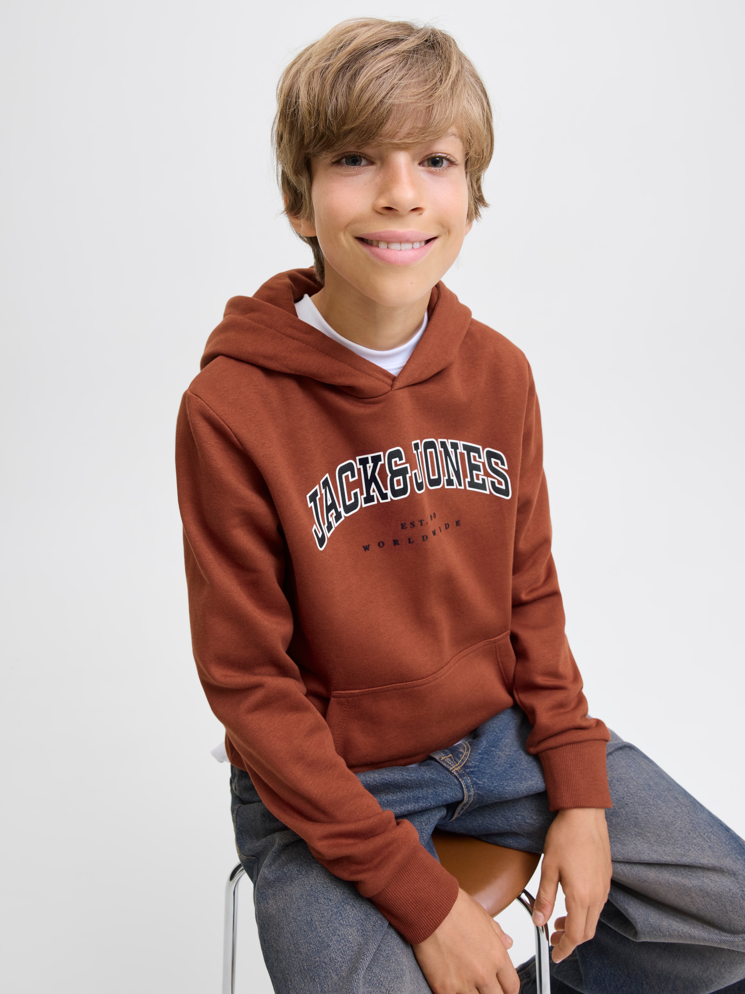 Jack & Jones Junior Kapuzensweatshirt »JJECALEB VARSITY SWEAT HOOD NOOS JNR«
