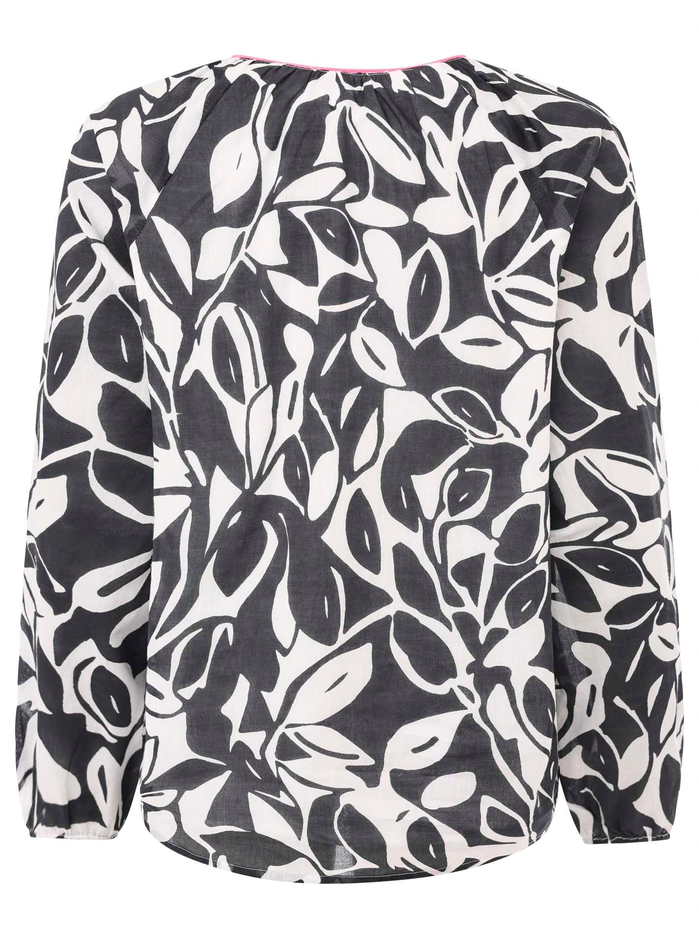 Zwillingsherz Shirtbluse »"Blätter Zweifarbig"«, mit Blätter-Motiv und neonfarbiger Kante am Halsausschnitt