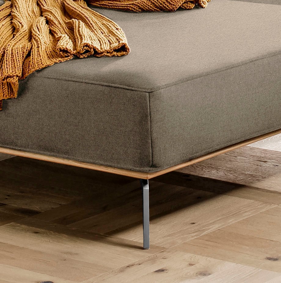 W.SCHILLIG Ecksofa »run, Designsofa mit tollem Sitzkomfort, bequem, L-Form«, mit elegantem Holzsockel, Füße in Chrom glänzend, Breite 319 cm