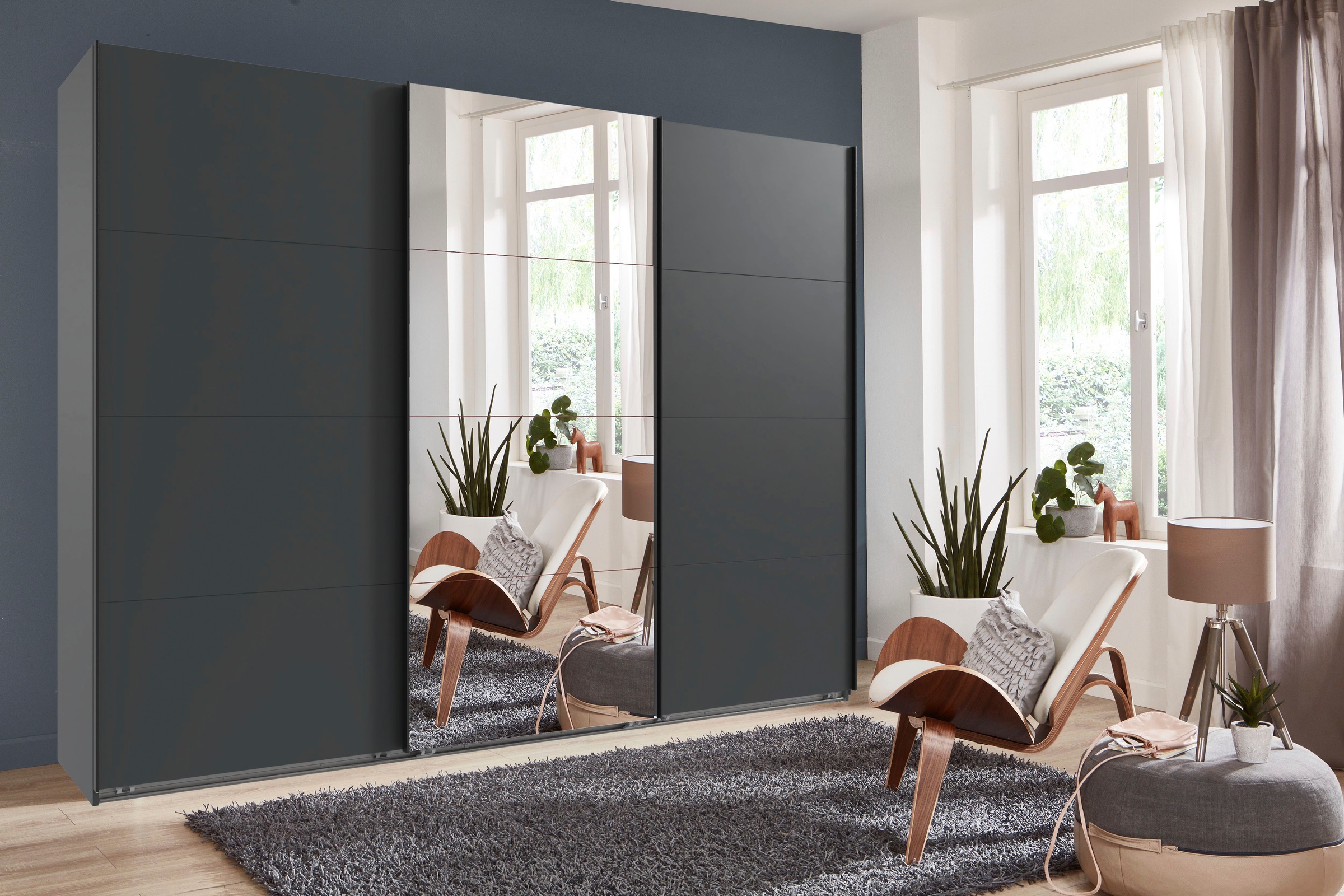 Wimex Schwebetürenschrank »Mugano, Made in Germany, Lieferung bis in Deine Etage und Stellort«, (wähle Deine Ausstattung: Basic oder Premium!), 3 Schwebetüren, große Größen, mit oder ohne Spiegel, Metallgriffe