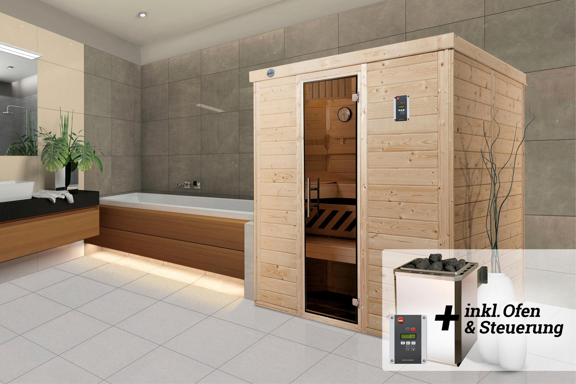 weka Sauna »Kemi« Set,  7,5 kW-Ofen mit digitaler Steuerung