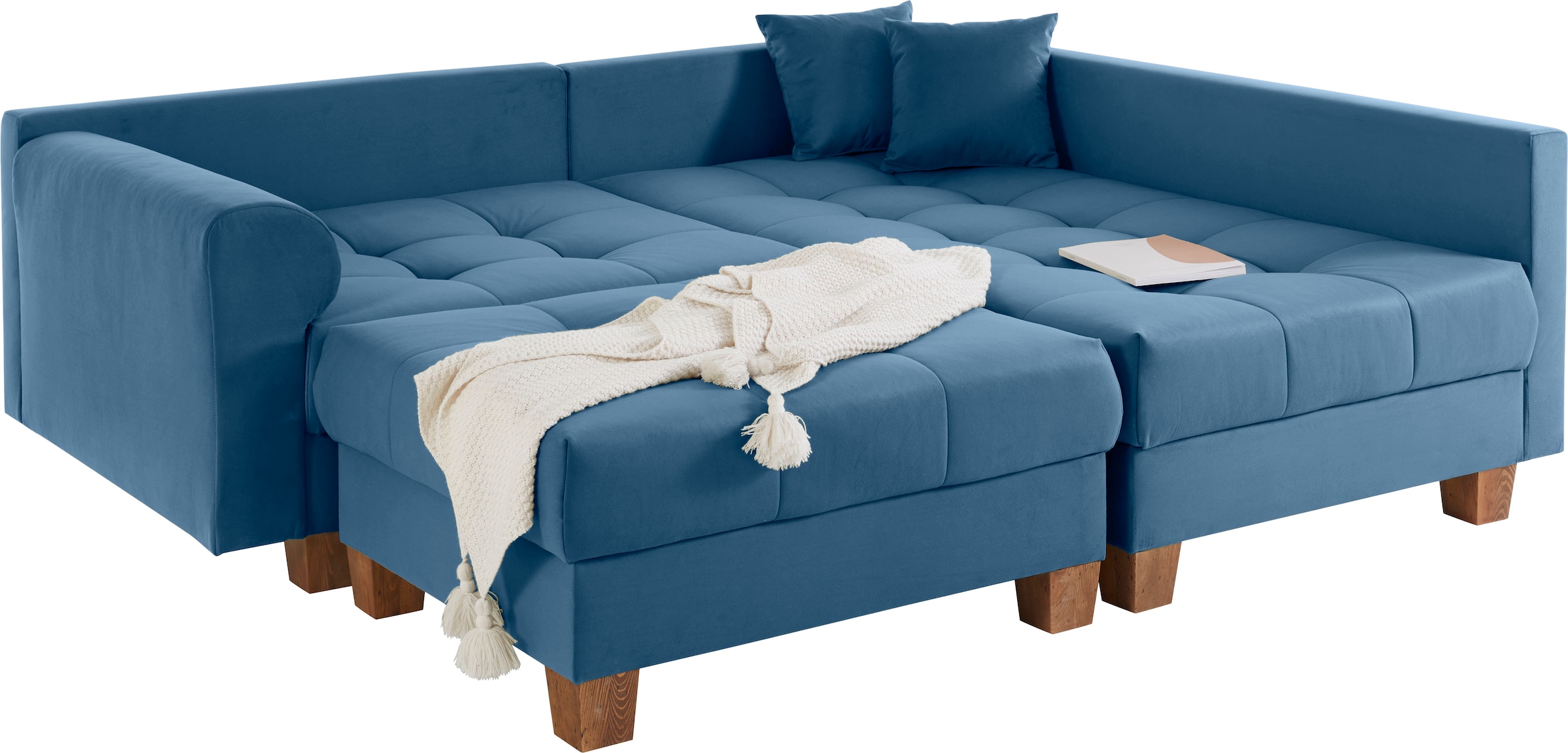 Home affaire Ecksofa »Rice L-Form, B: 216 cm«, (Set, mit Hocker), Set: Sofa & Hocker, mit 3 Zierkissen, Federkern